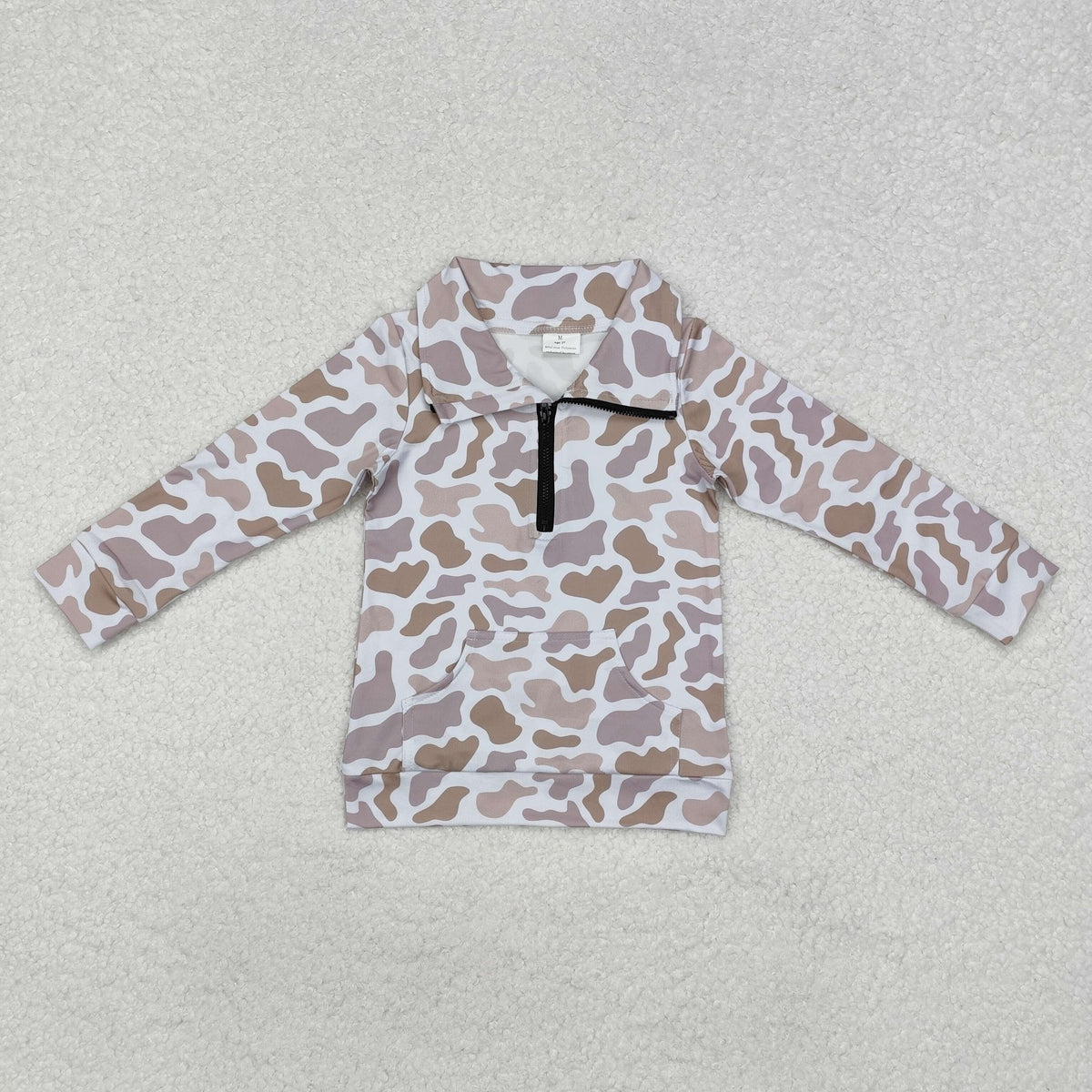 BT1040 grey camo long sleeve zipper boys pullover