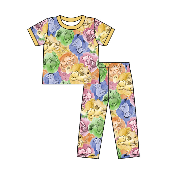 custom Cartoon bear yellow short sleeve pants girls pajamas