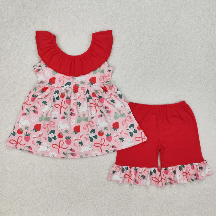 cute flowers with bow Summer girls set RTS sibling clothes