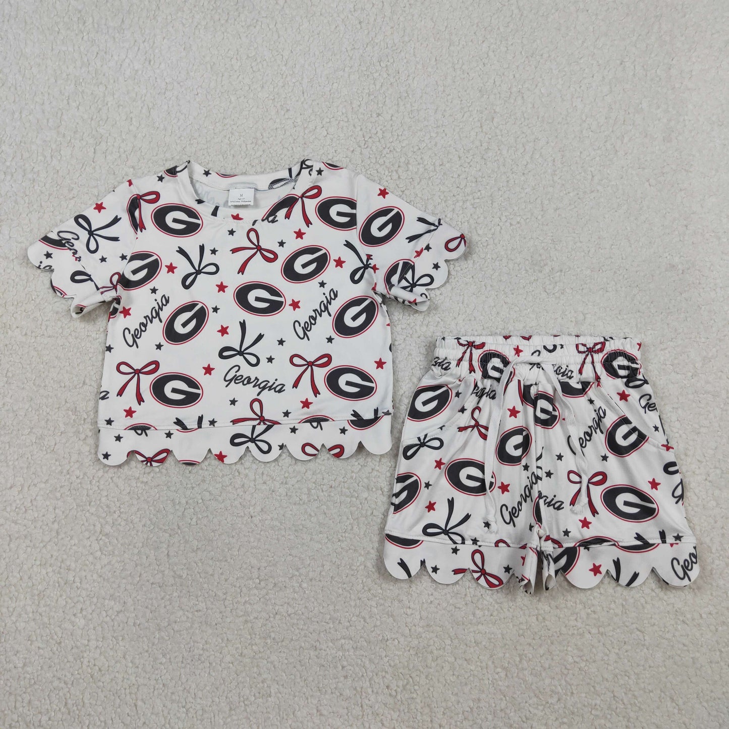 GSSO3250 Football Item Bows Short Sleeve Shorts Girls Set