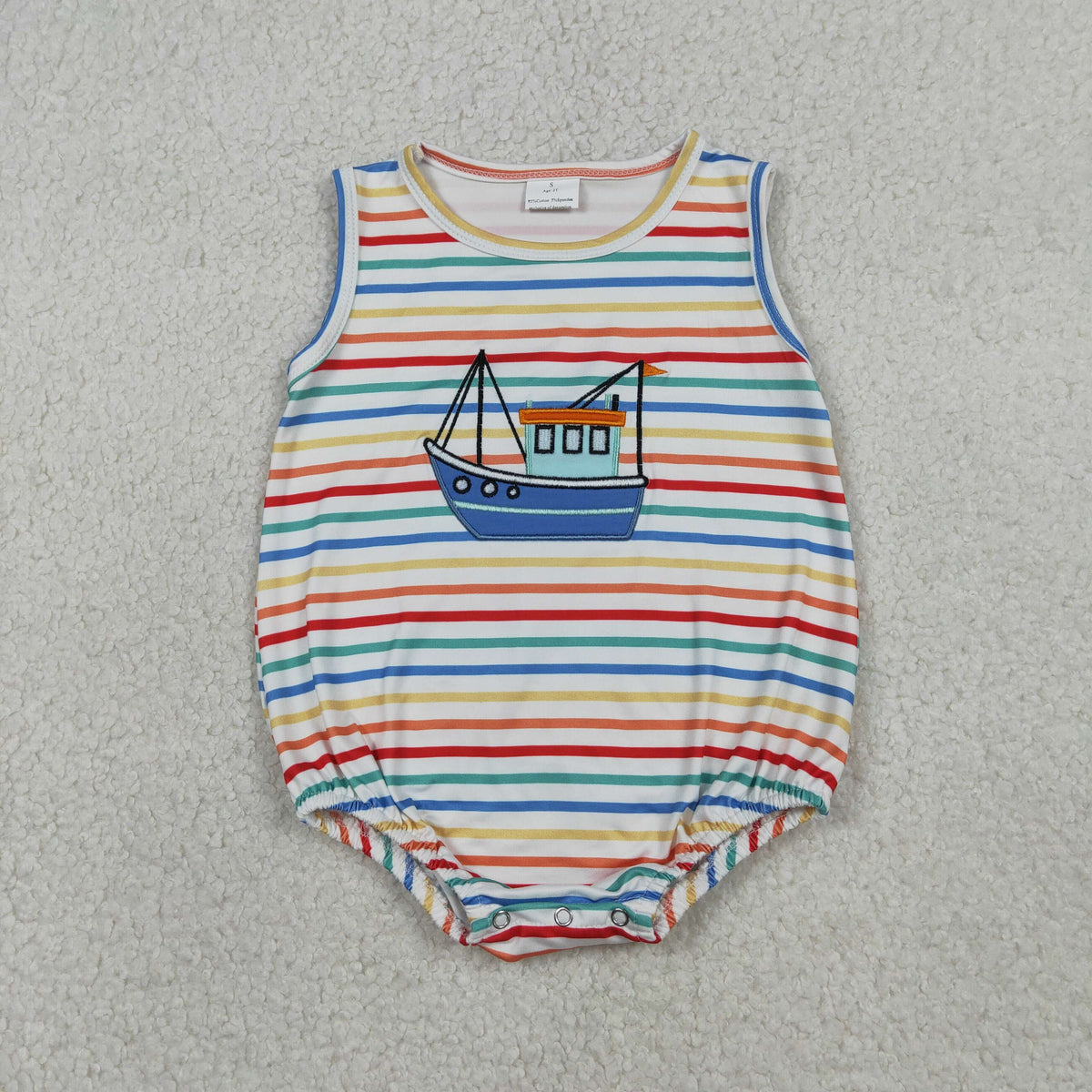 Embroidery SR3733 Boat Colorful Striped Sleeveless Boys Romper