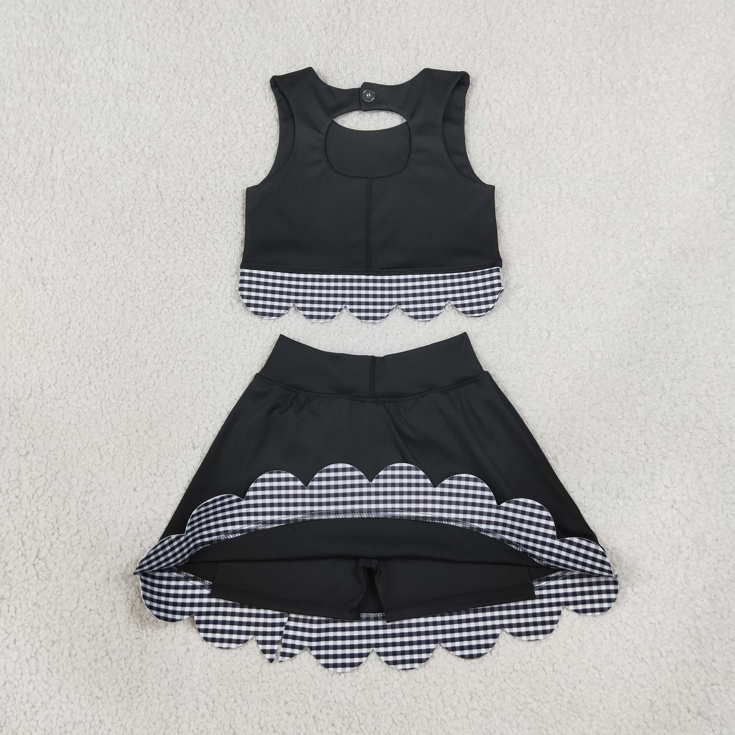 GSD4176 Yoga Scallop Black Sleeveless Bows Skorts Girls Set