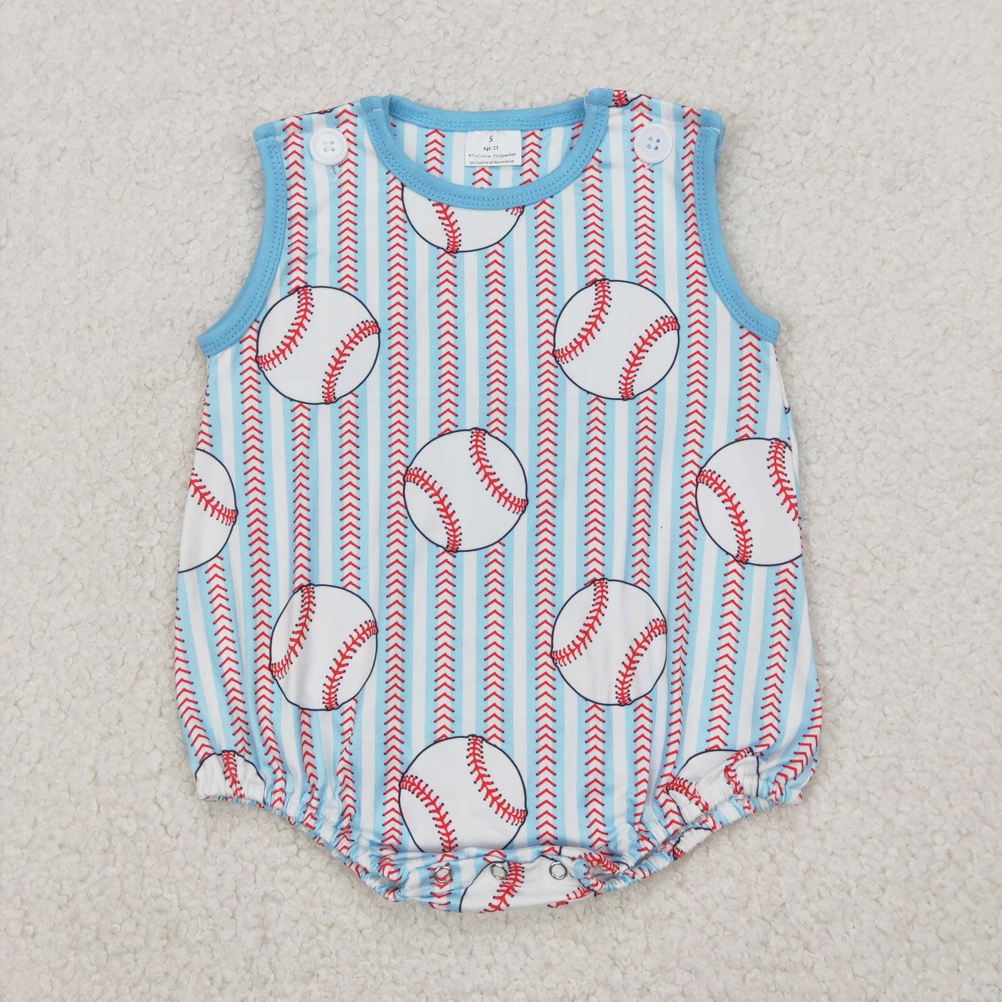 SR2743 baseball mint color striped sleeveless boys romper