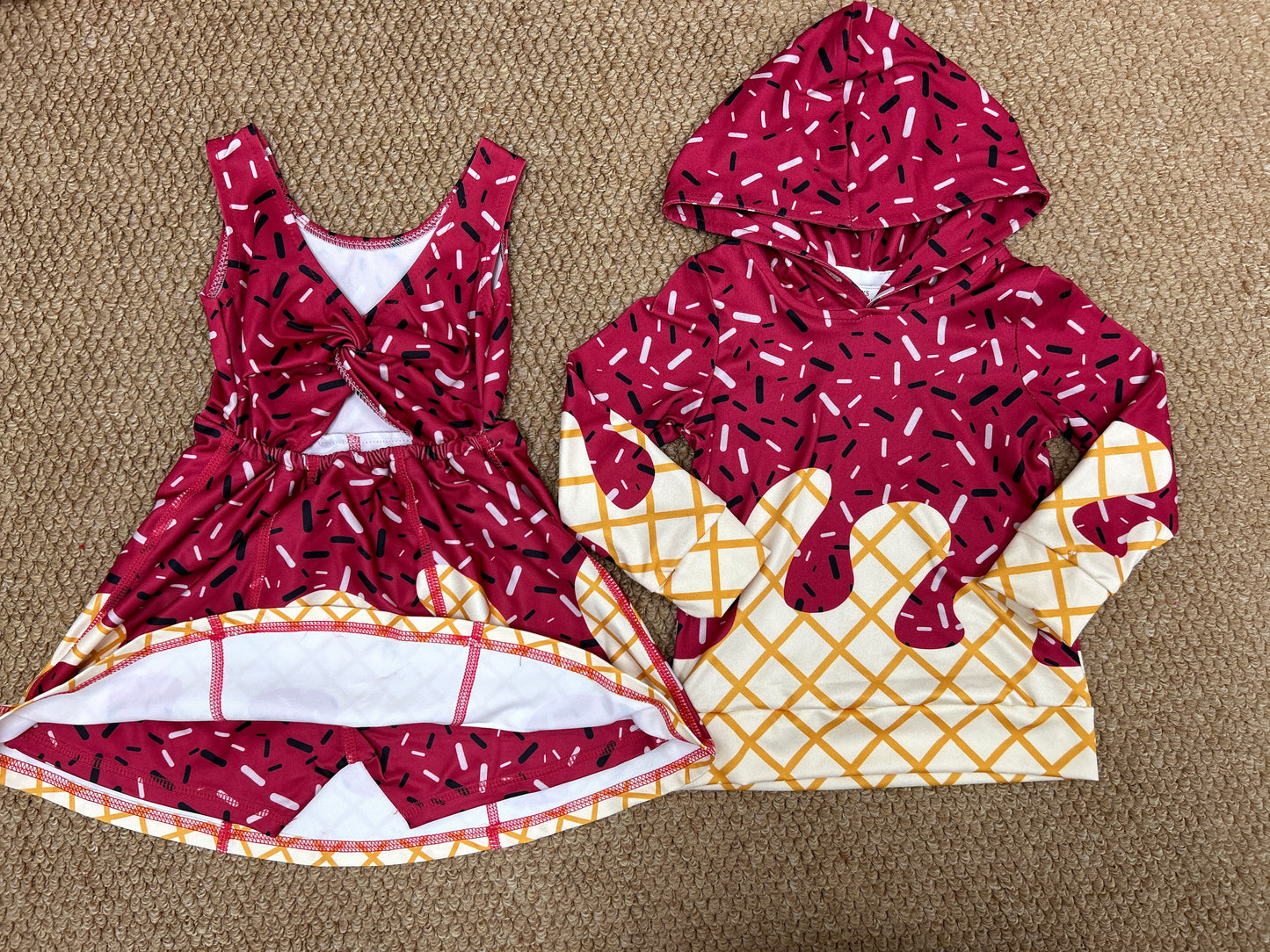 maroon ice hoodie top/yoga skorts dress RTS sibling clothes