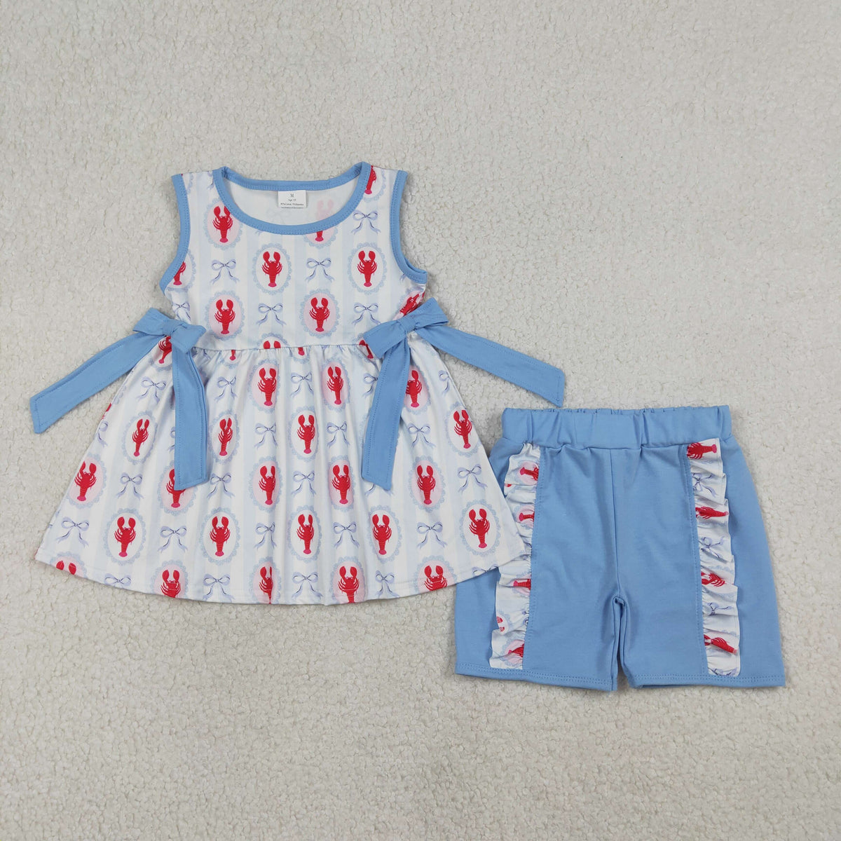 GSSO3051 Crayfish Bows Sleeveless Blue Shorts Girls Set