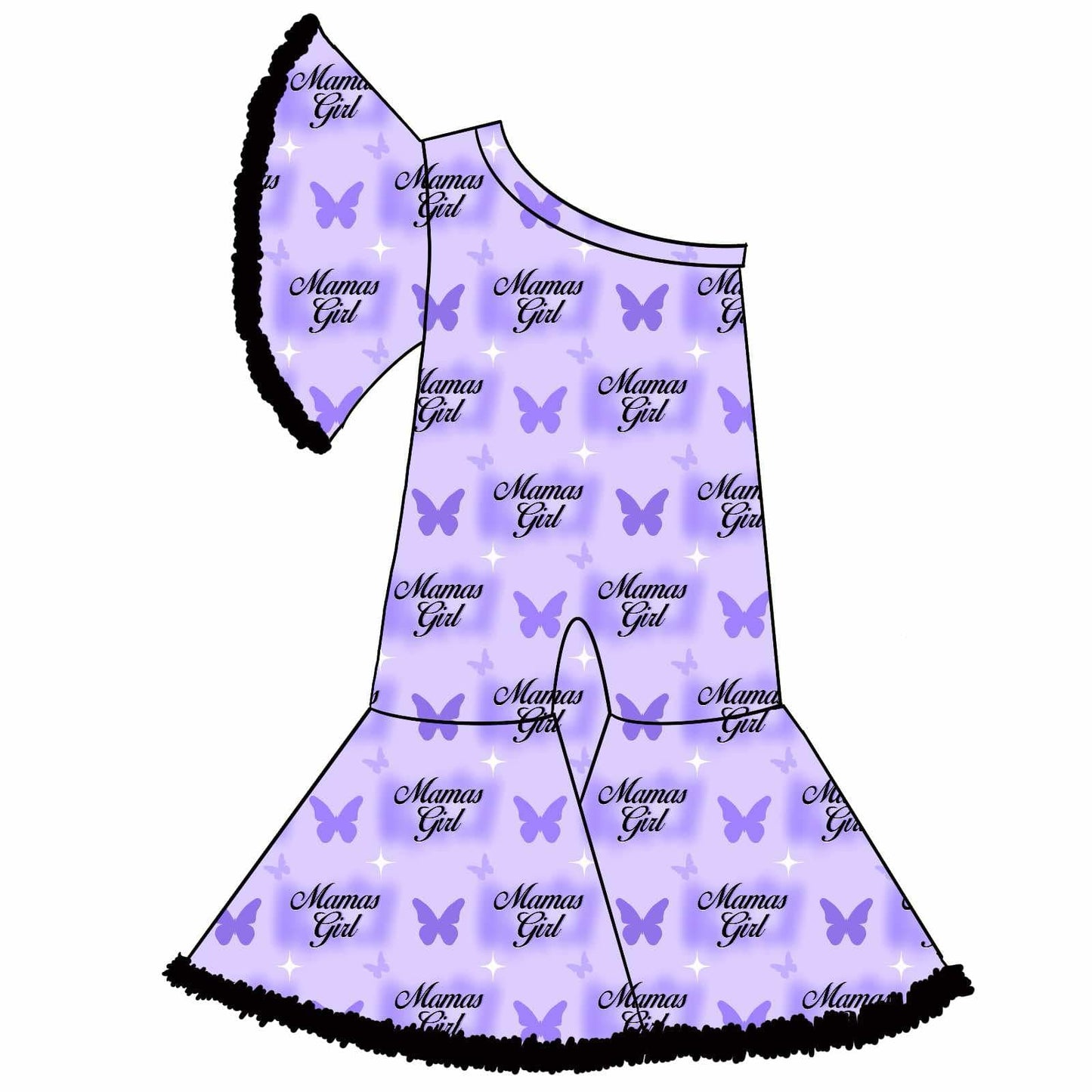 custom mama's girl butterfly purple one-sleeve girls jumpsuits