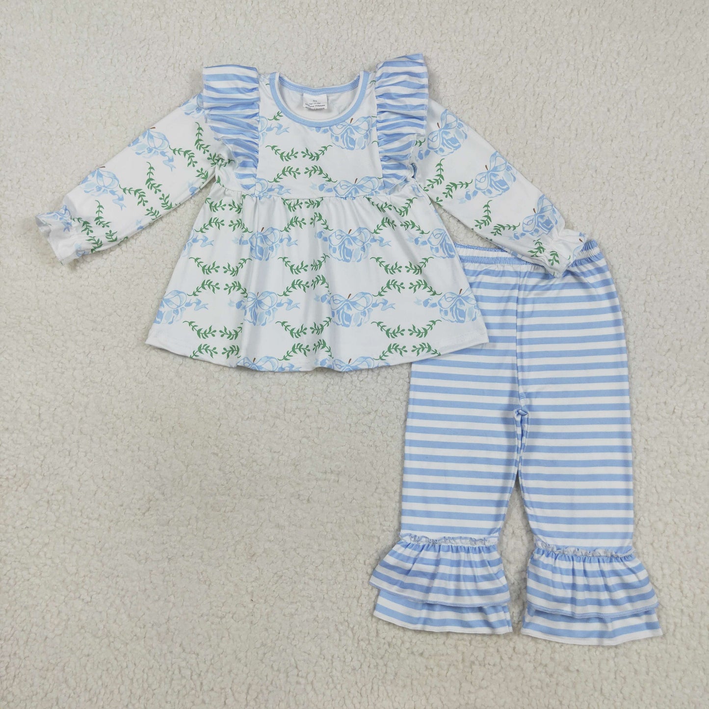 GLP1548 blue pumpkin long sleeve blue striped pants girls set