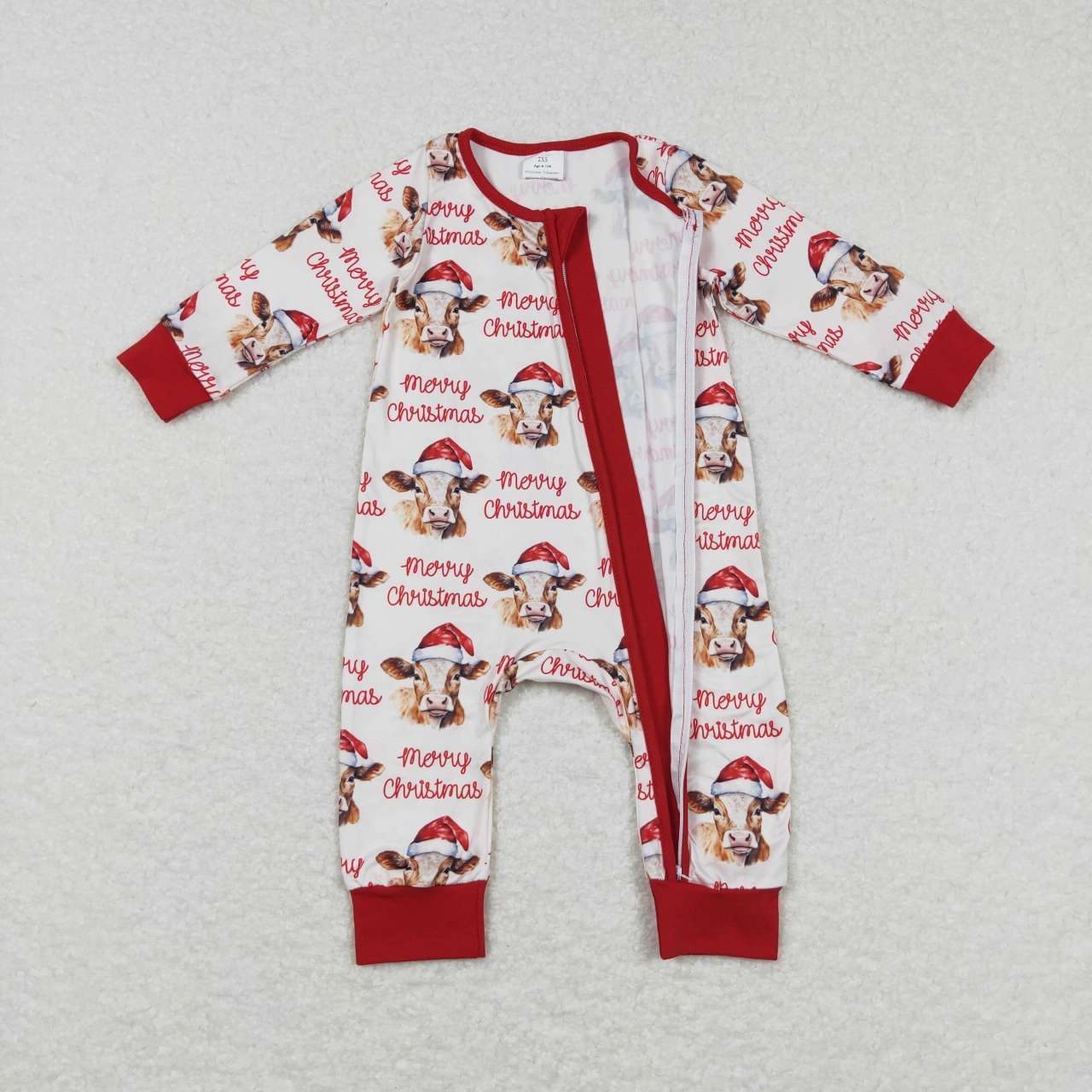 LR0739 Merry Christmas cow red long sleeve kids romper