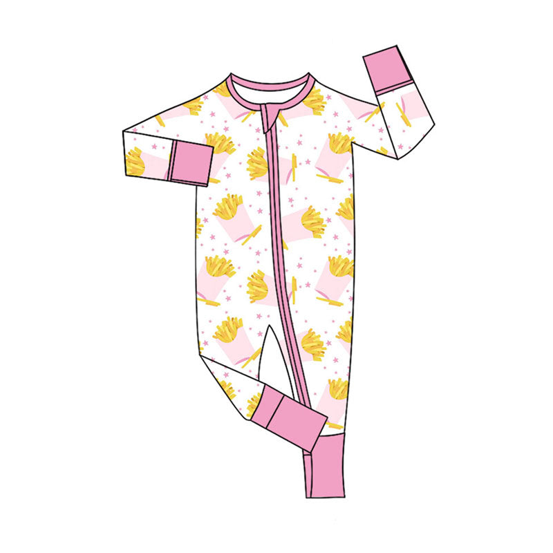 custom moq 5 pink chips zipper long sleeve girls romper