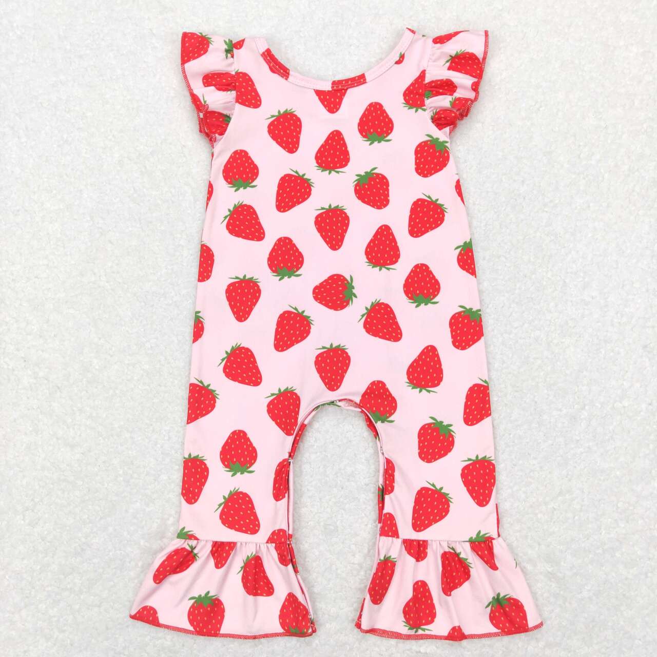SR0561 Strawberry pink flutter sleeve girls romper