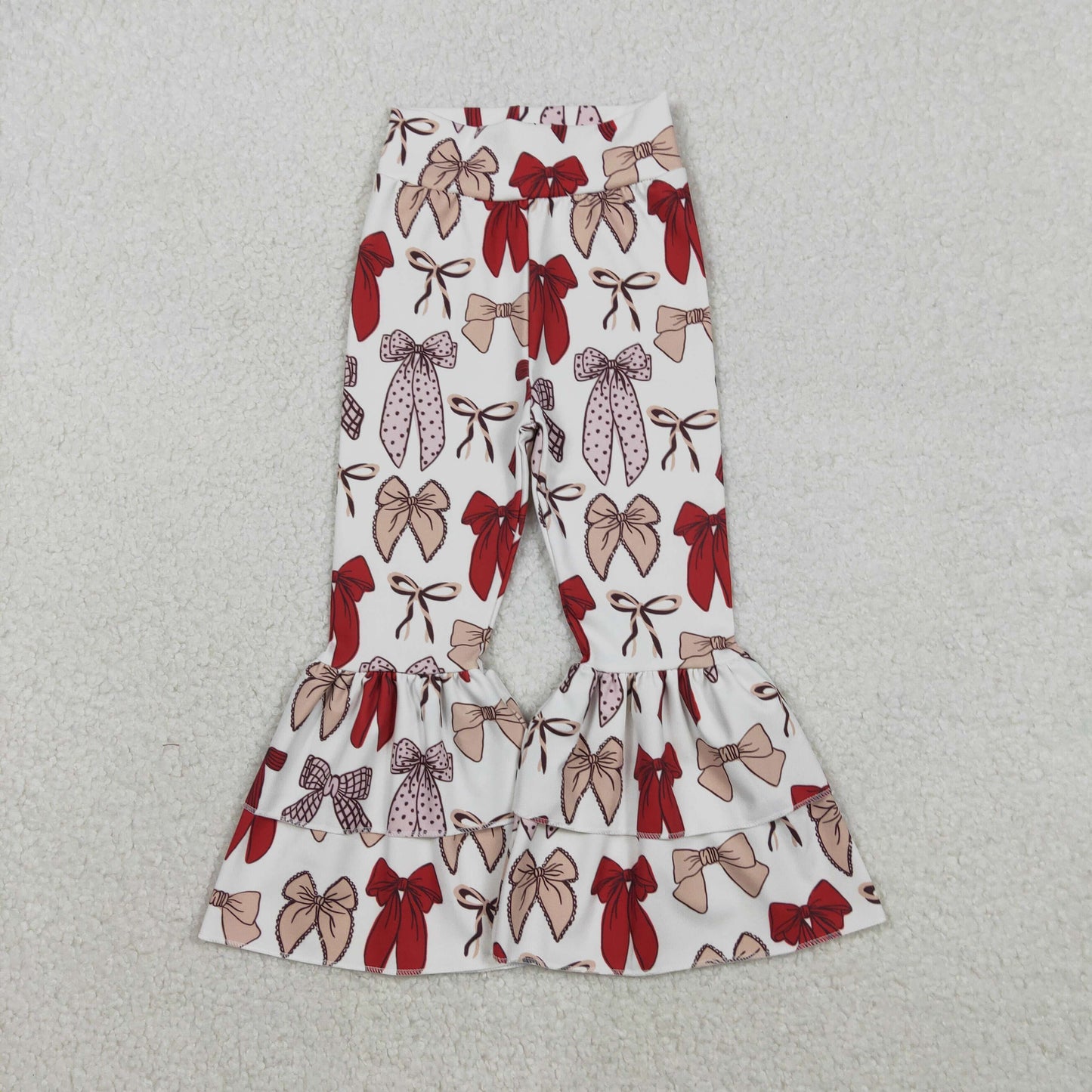 P0885 yoga red pink bows coquette bows bell-bottom pants girls pants