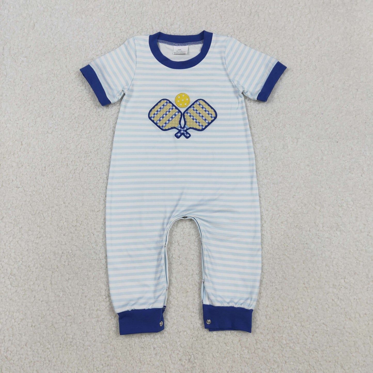 SR3331 Pickleball Blue Striped Short Ssleeve Boys Romper