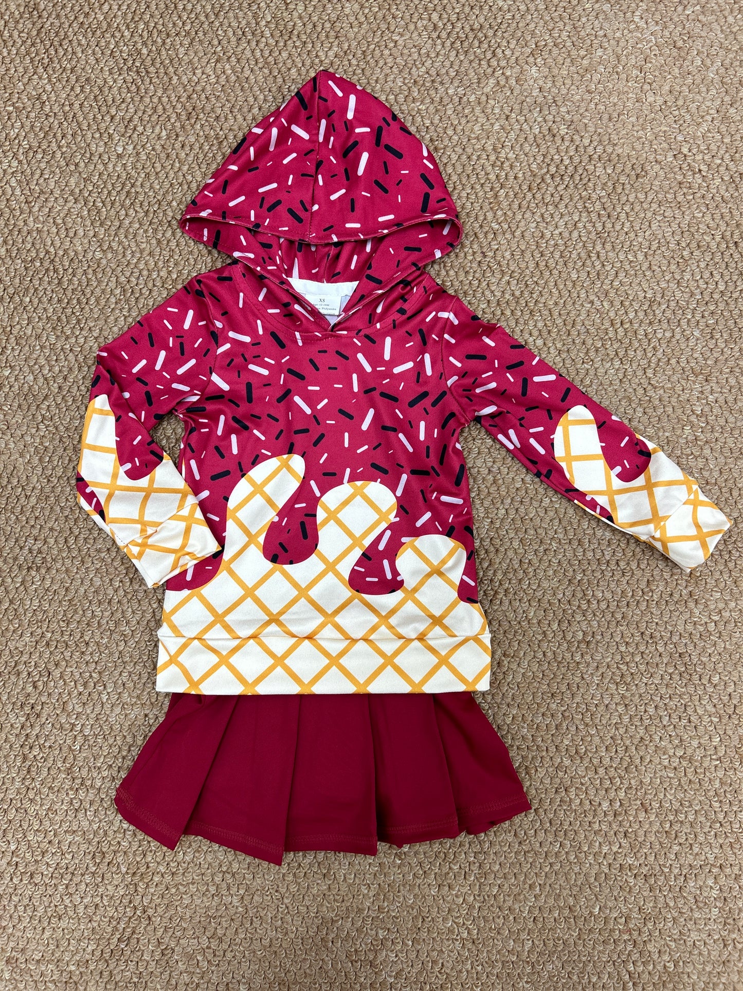 Summer ice maroon hoodie long sleeve yoga maroon skorts skirt girls set