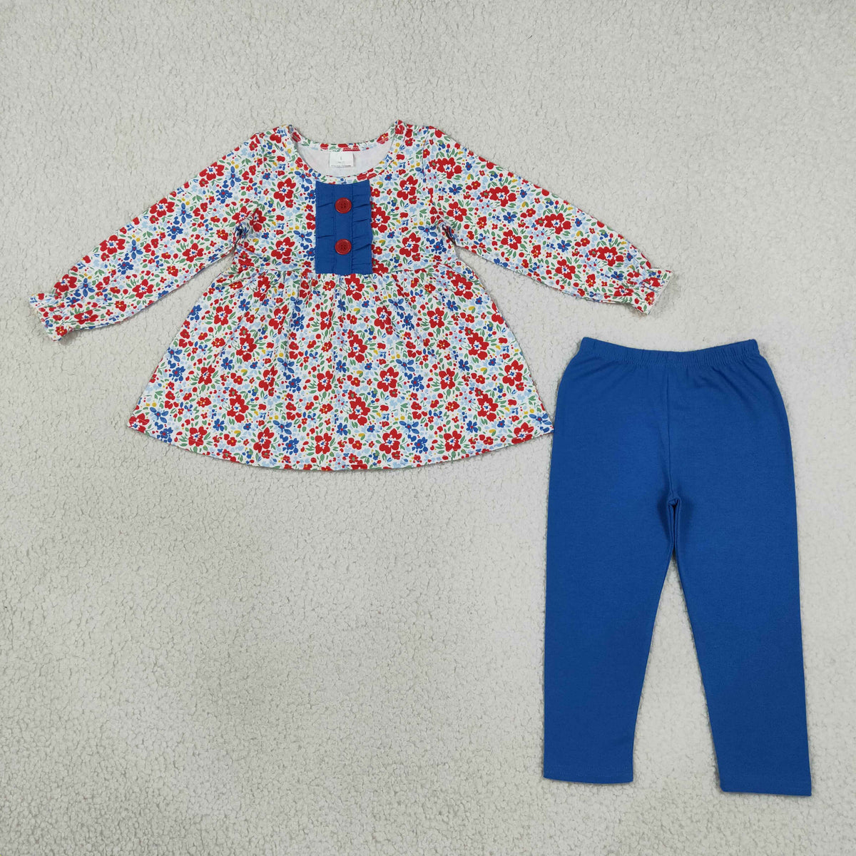 GLP3522 Flowers Long Sleeve Navy Blue Pants Girls Set