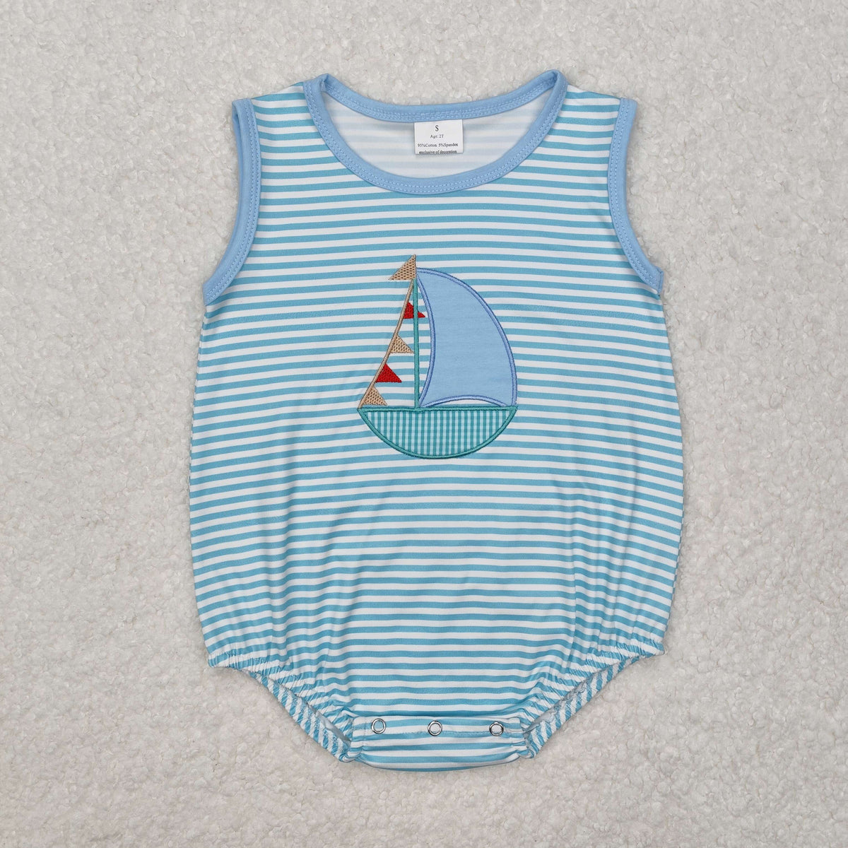 embroidery SR2276 cartoon sailbosat striped sleeveless boys romper