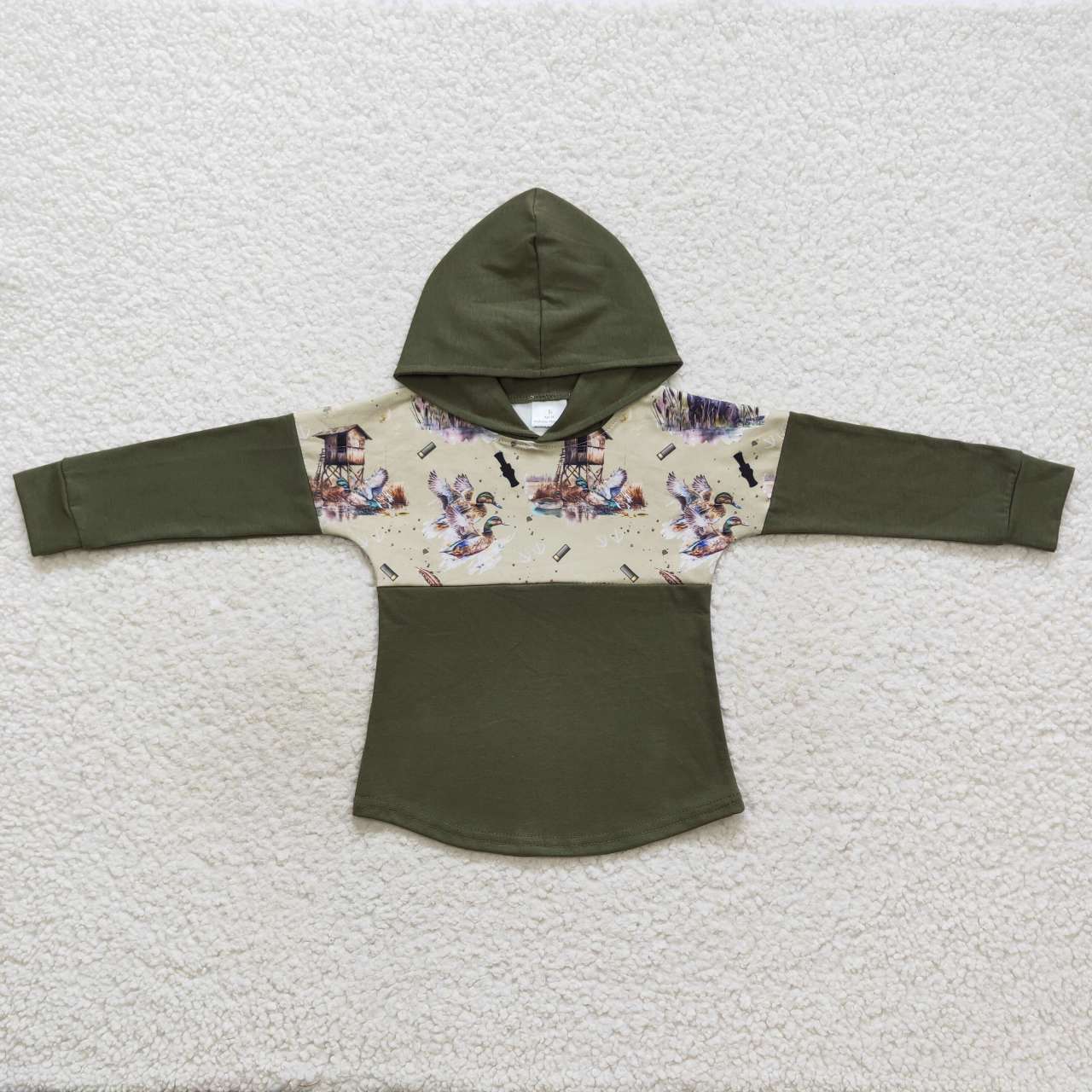 BT0317 Go hunting dog green long sleeve hoodie boys top