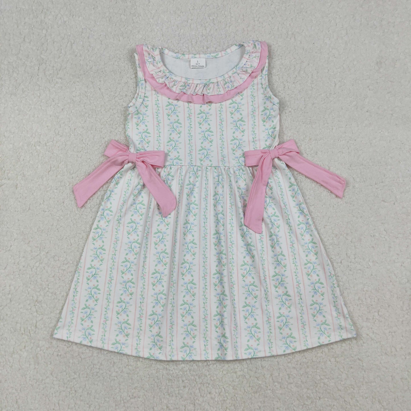 GSD2678 colorful flowers floral pink bows sleeveless girls dress