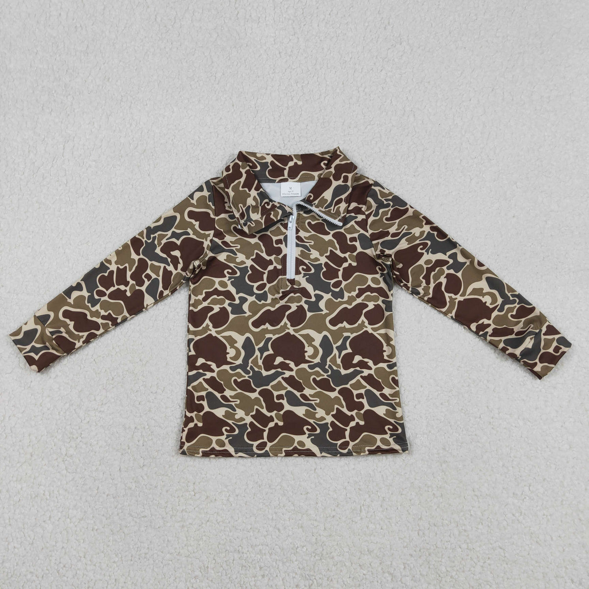 BT1649 Hunting Camo Zipper Long Sleeve Boys Top