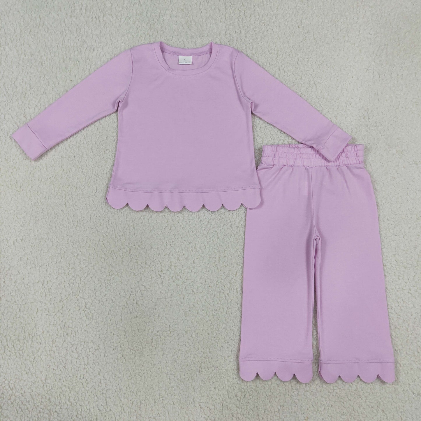 GLP3289 Scallop Light Purple Scallop Long Sleeve Pants Girls Set