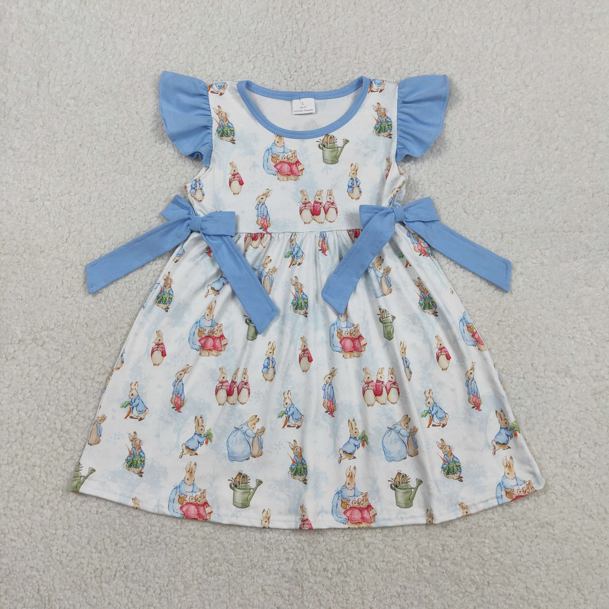 GSD3452 Easter Bunny Rabbit Blue Flutter Sleeve Girls Dress