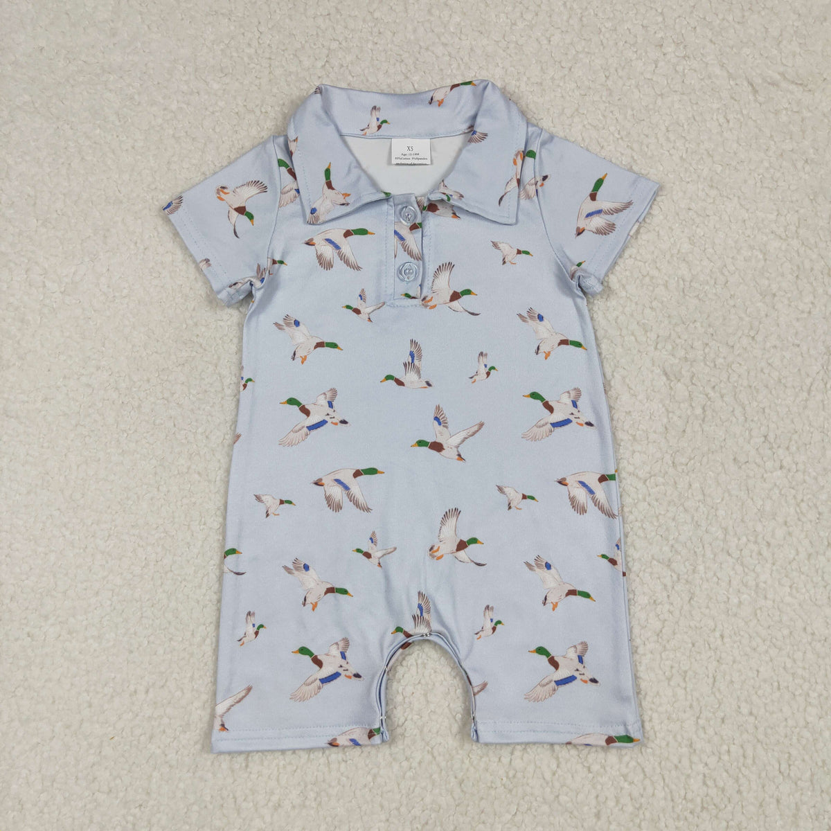 SR3032 mallard duck blue short sleeve boys romper