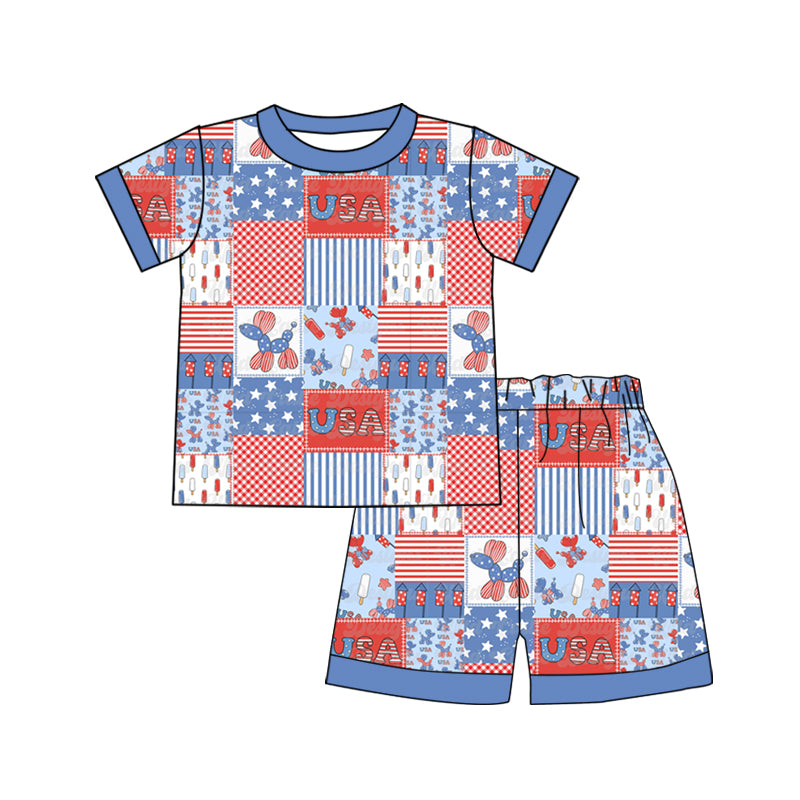 Custom Moq 3 July 4th USA Pet Star Red Blue Short Sleeve Shorts Boys Pajamas