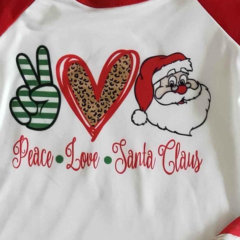 6 A13-5 Peace Love Santa Christmas Long Sleeve Tunic Casual Kids Outfits