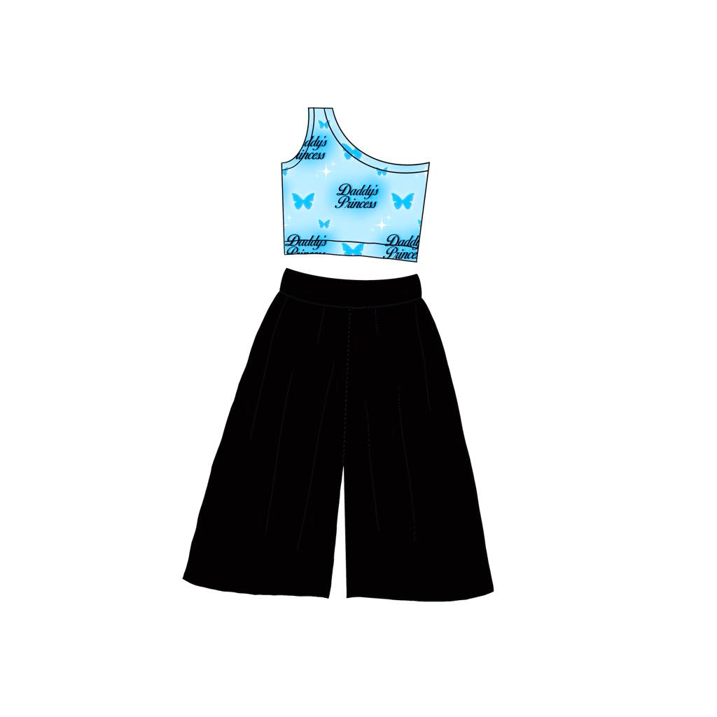 custom daddy's princess butterfly top black pants girls set