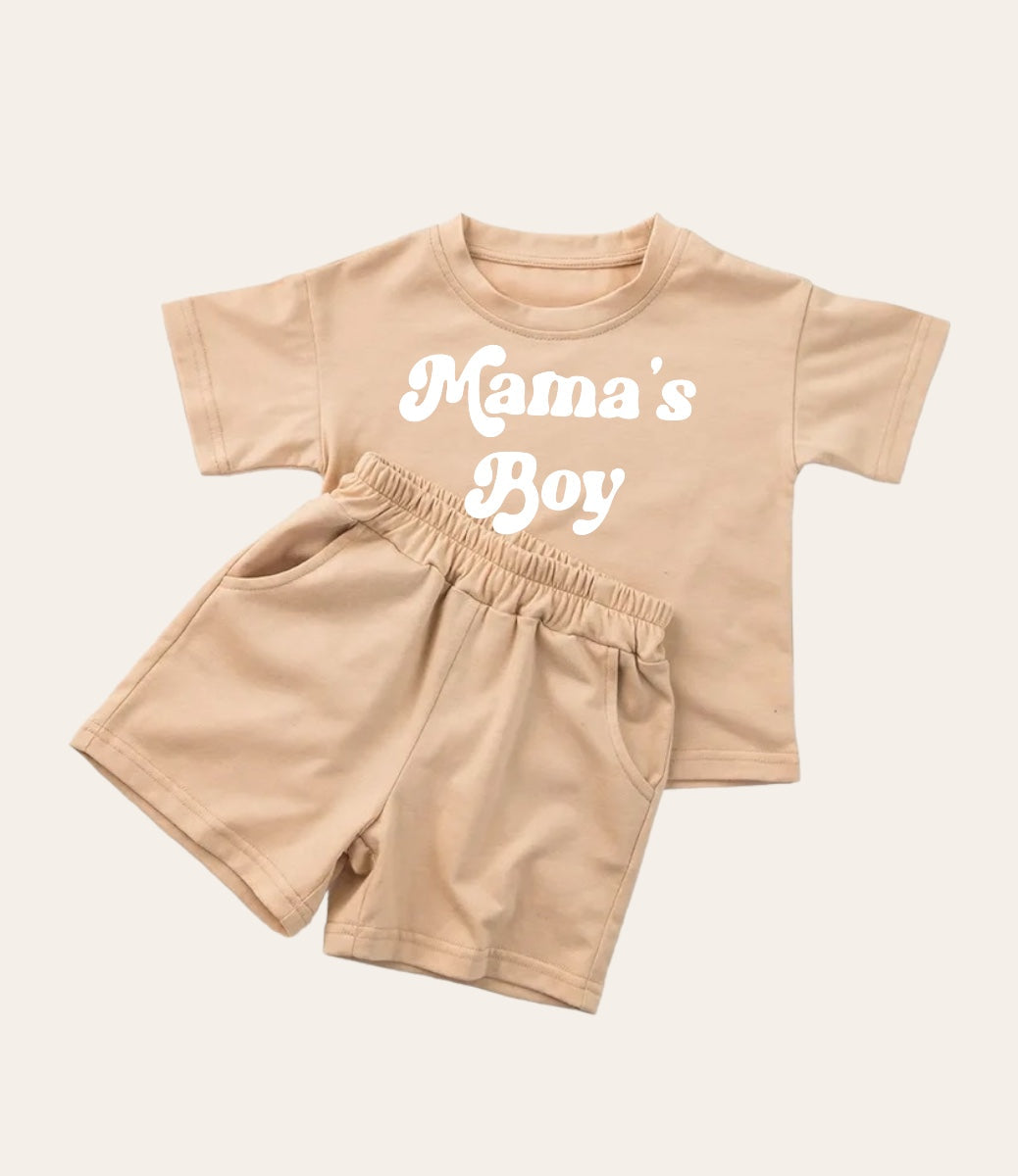 custom moq 3 mama's boy khaki short sleeve shorts boys set