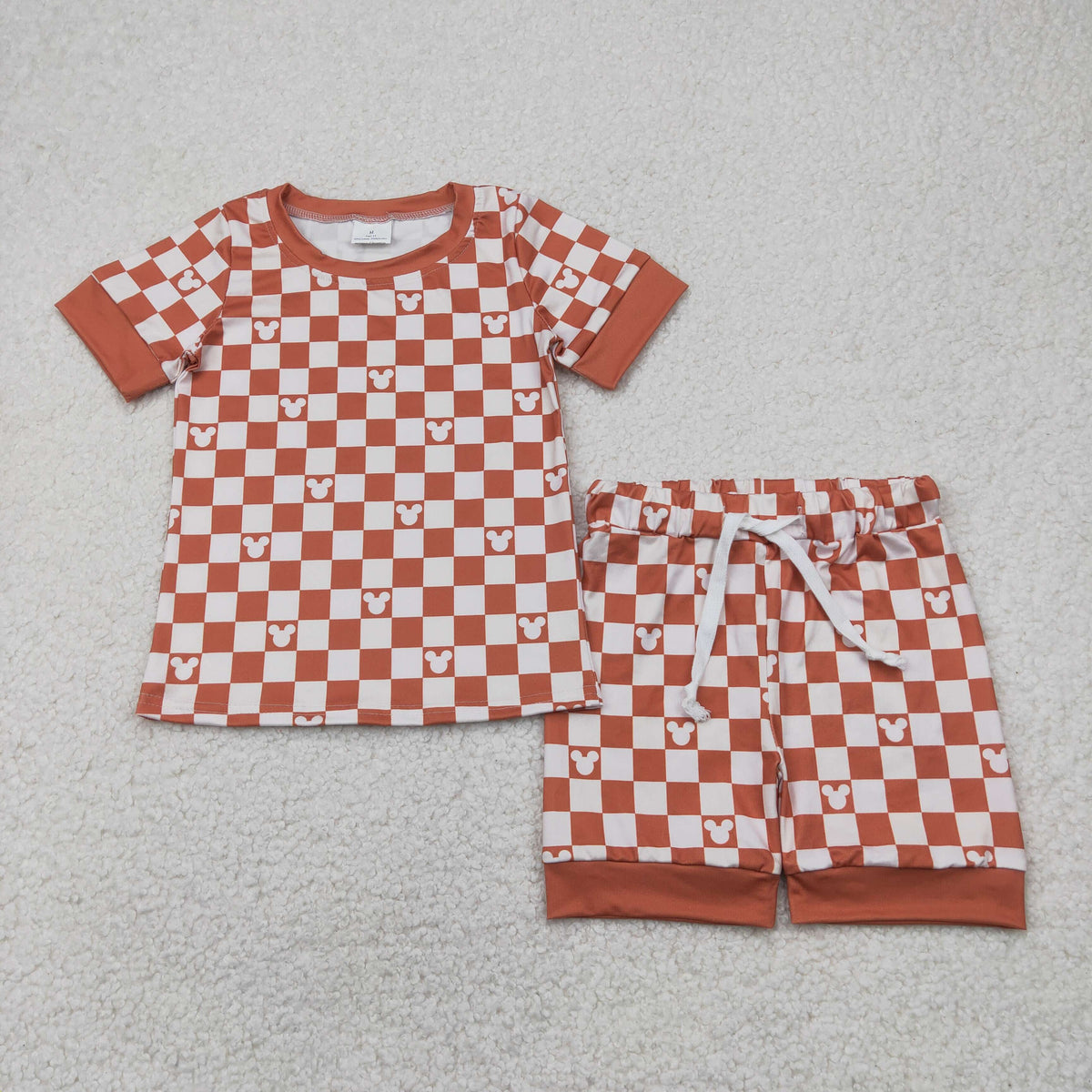 GSSO2232 cartoon M orange checkered short sleeve shorts girls set