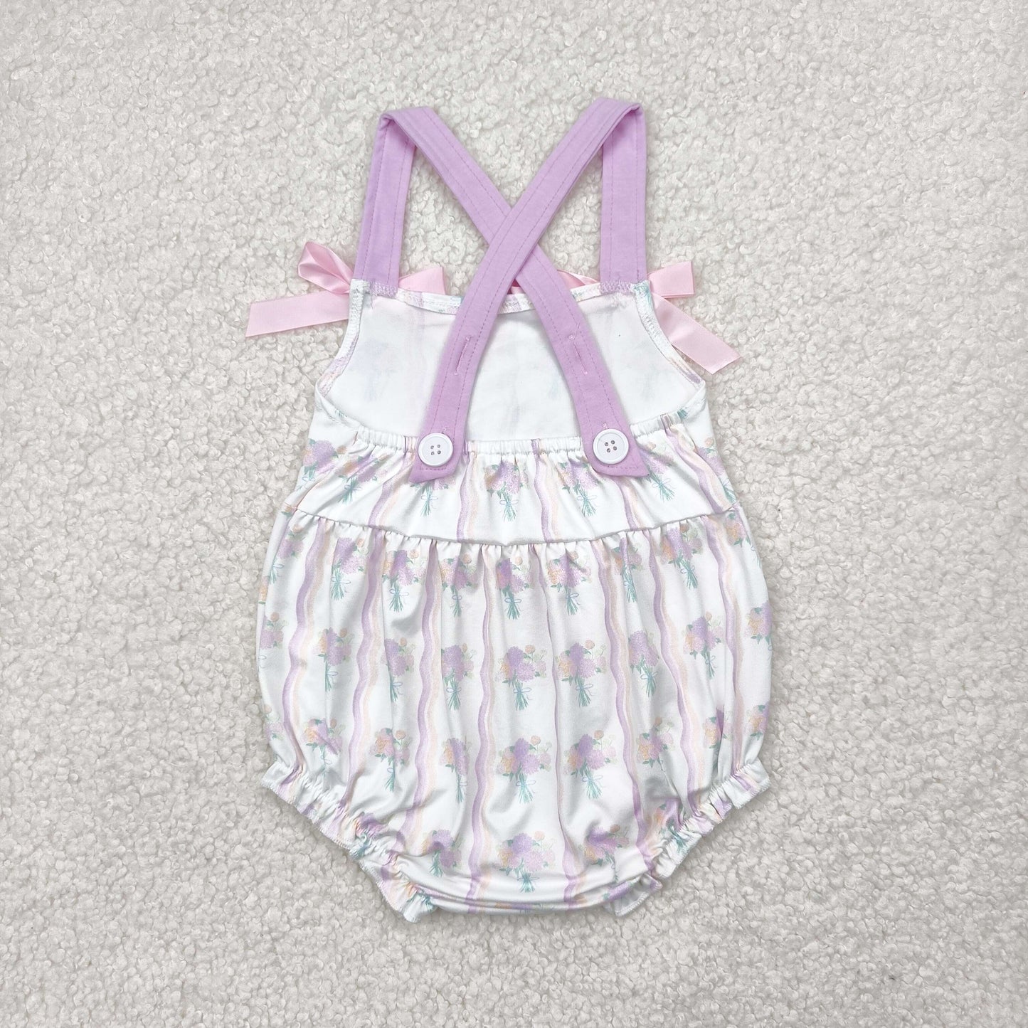 SR2961 pink purple flowers with bows girls romper