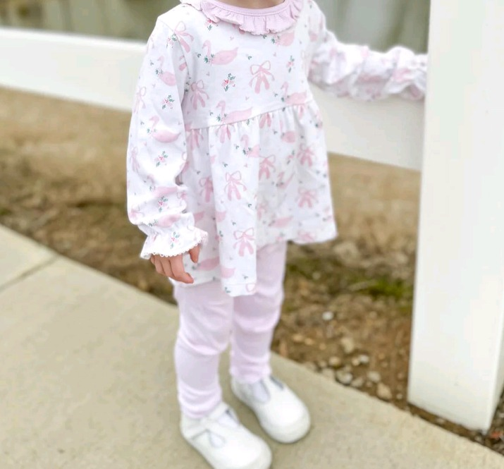 Preorder GLP2198 pink cute bows mallard duck long sleeve pink pants girls set