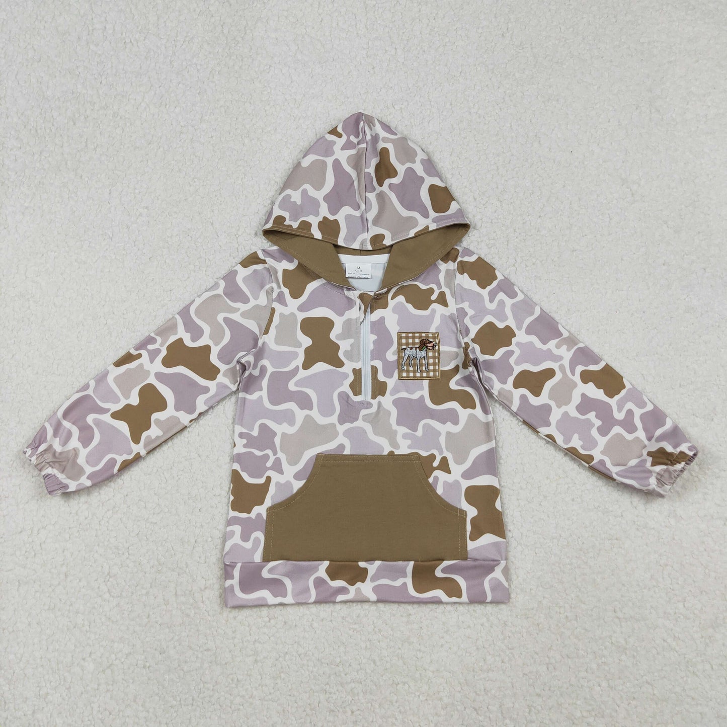 BT1302 hunting dog camo pocket hoodie long sleeve boys top