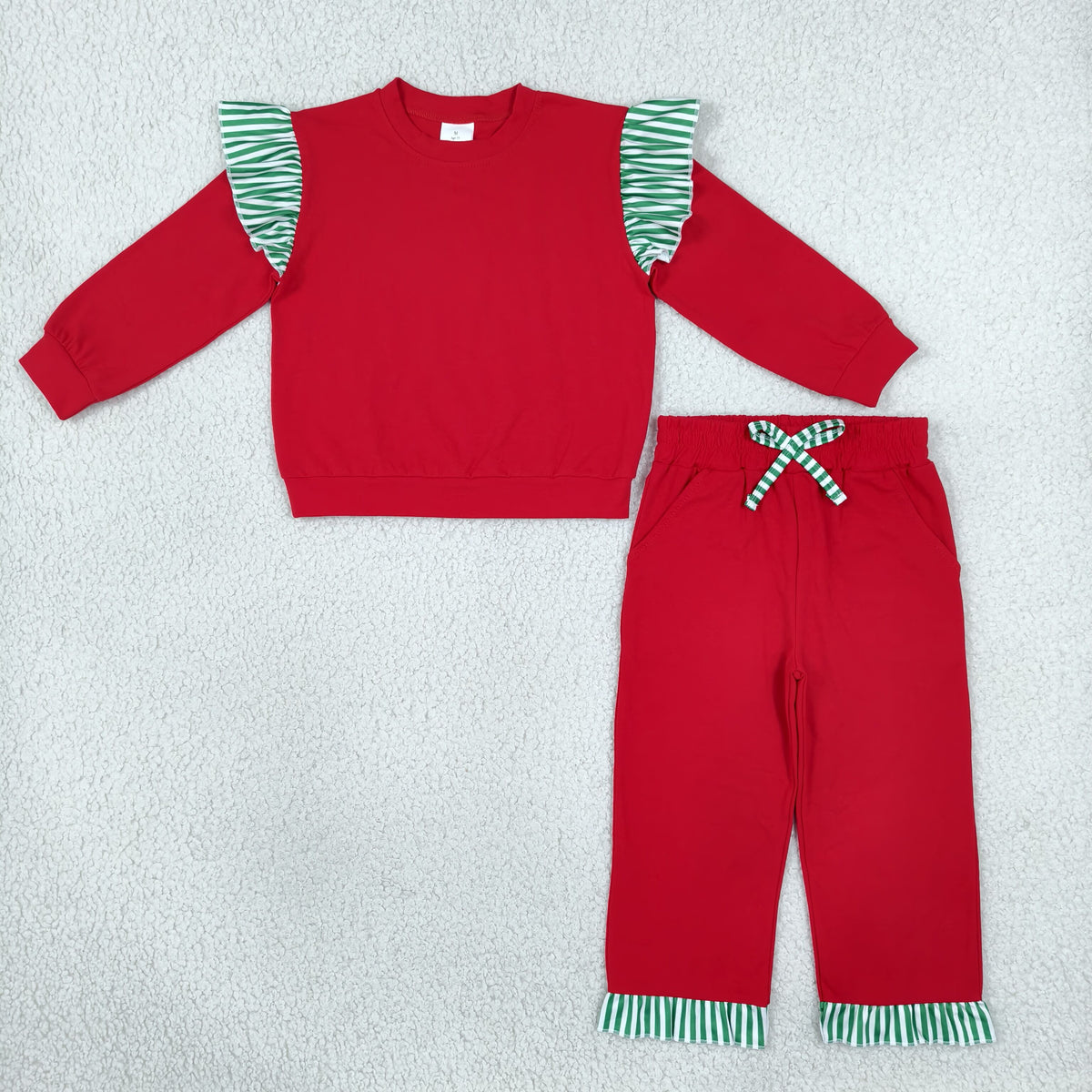 GLP3697 Cotton Red Long Sleeve Pants Girls Set