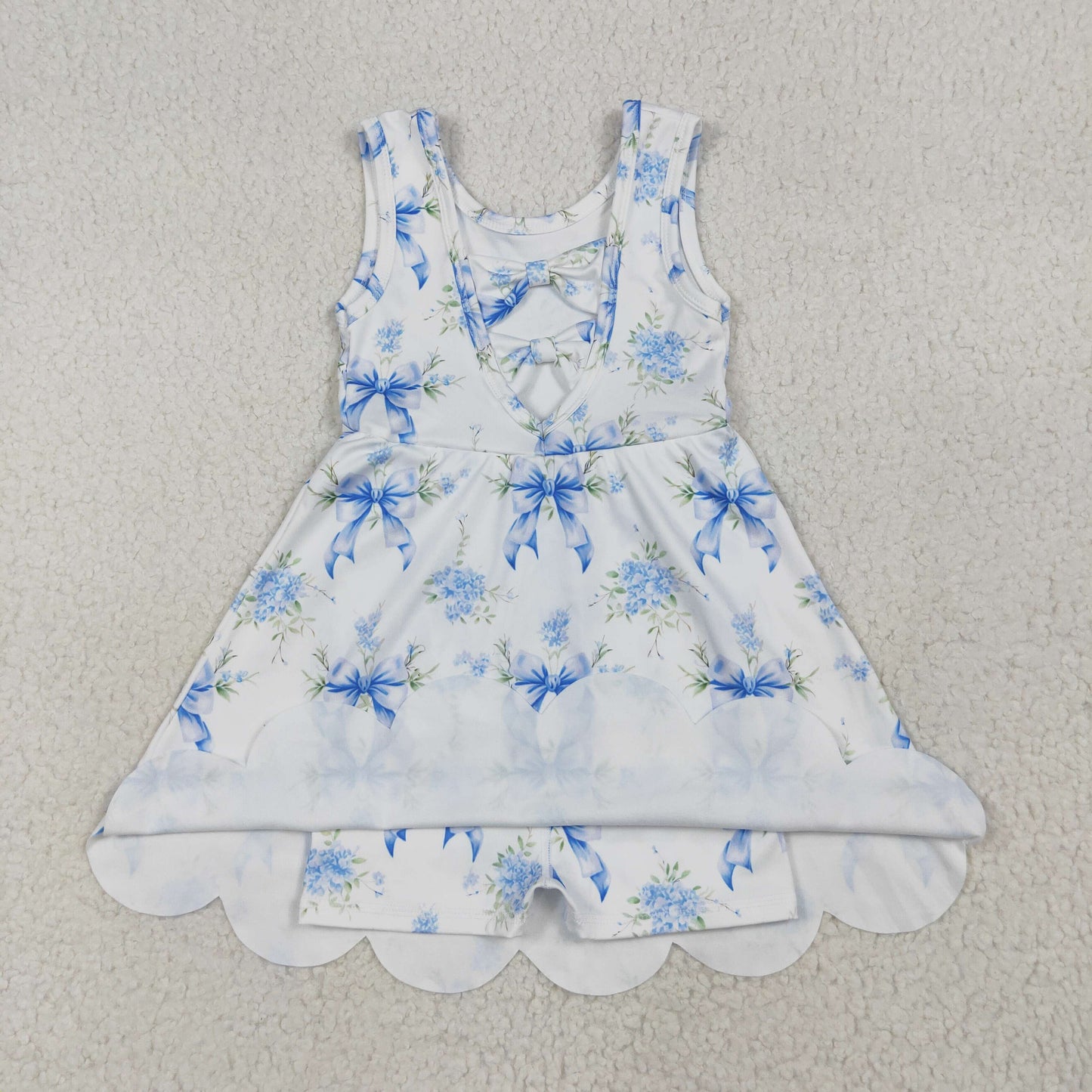 GSD2587 yoga blue flowers bows sleeveless skorts girls dress