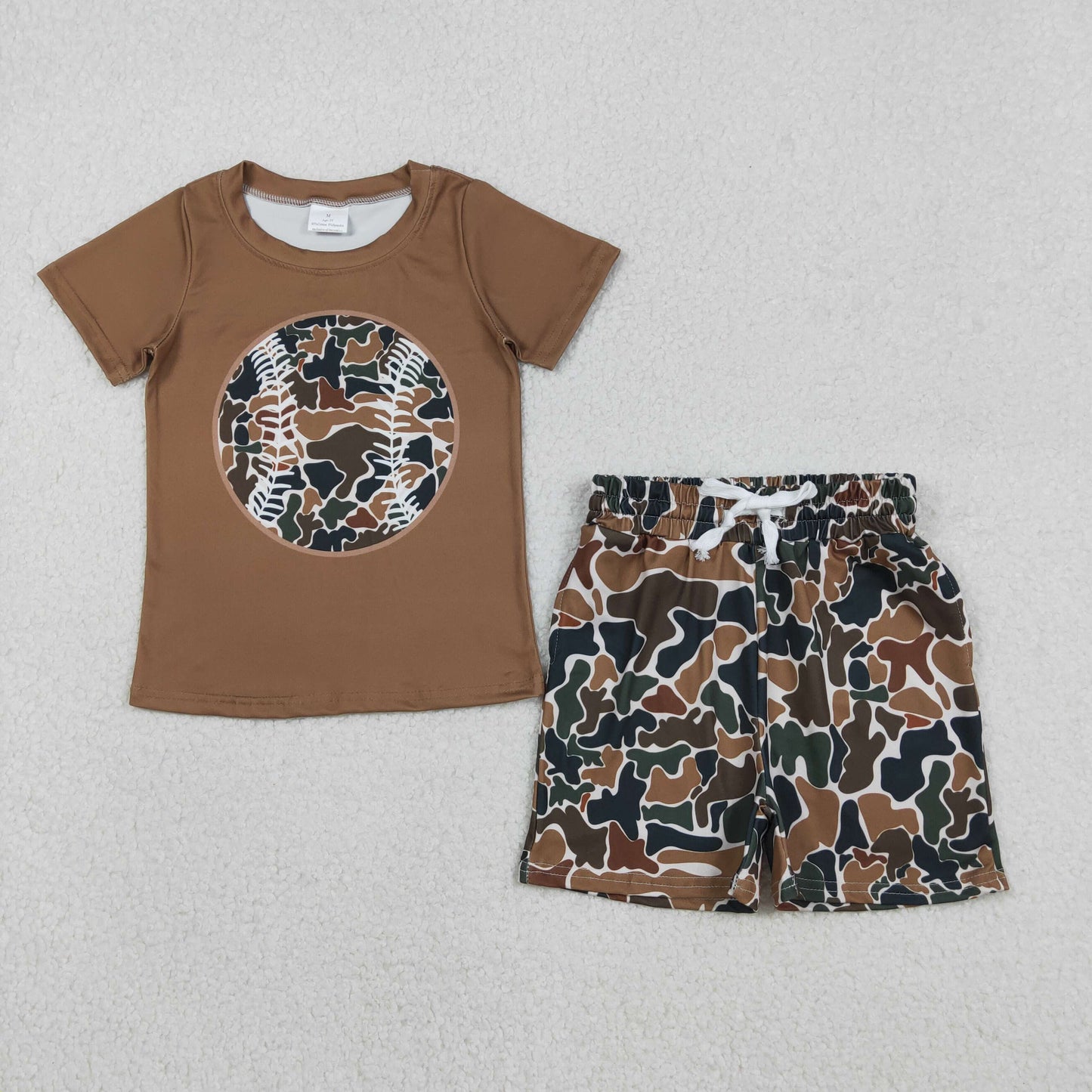 BSSO1597 hunting baseball camo short sleeve camo shorts boys set