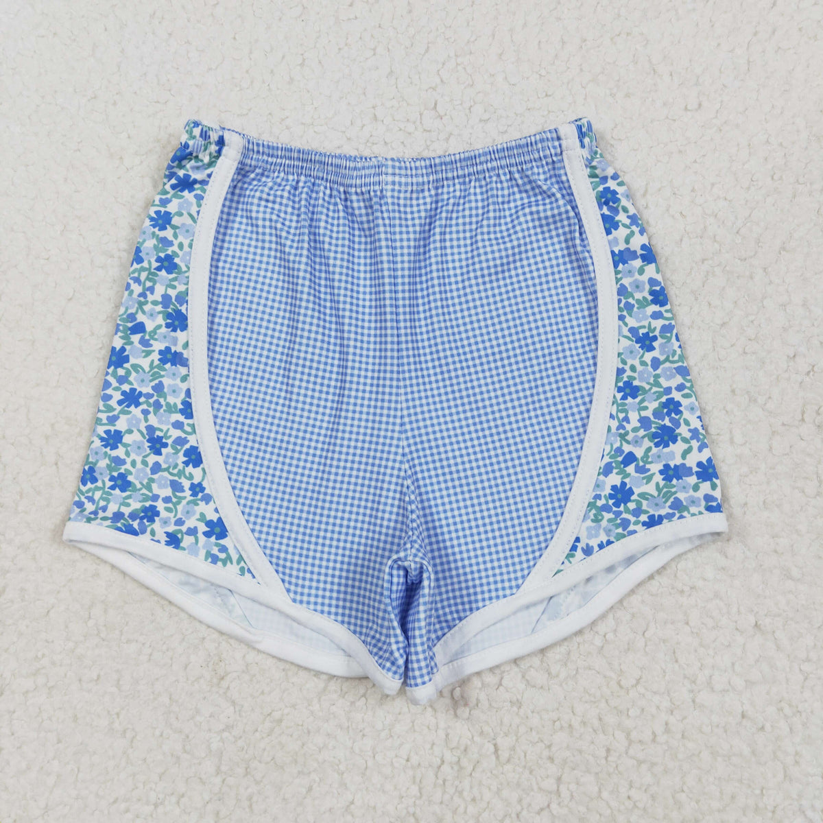 SS0519 blue flowers blue checkered girls shorts