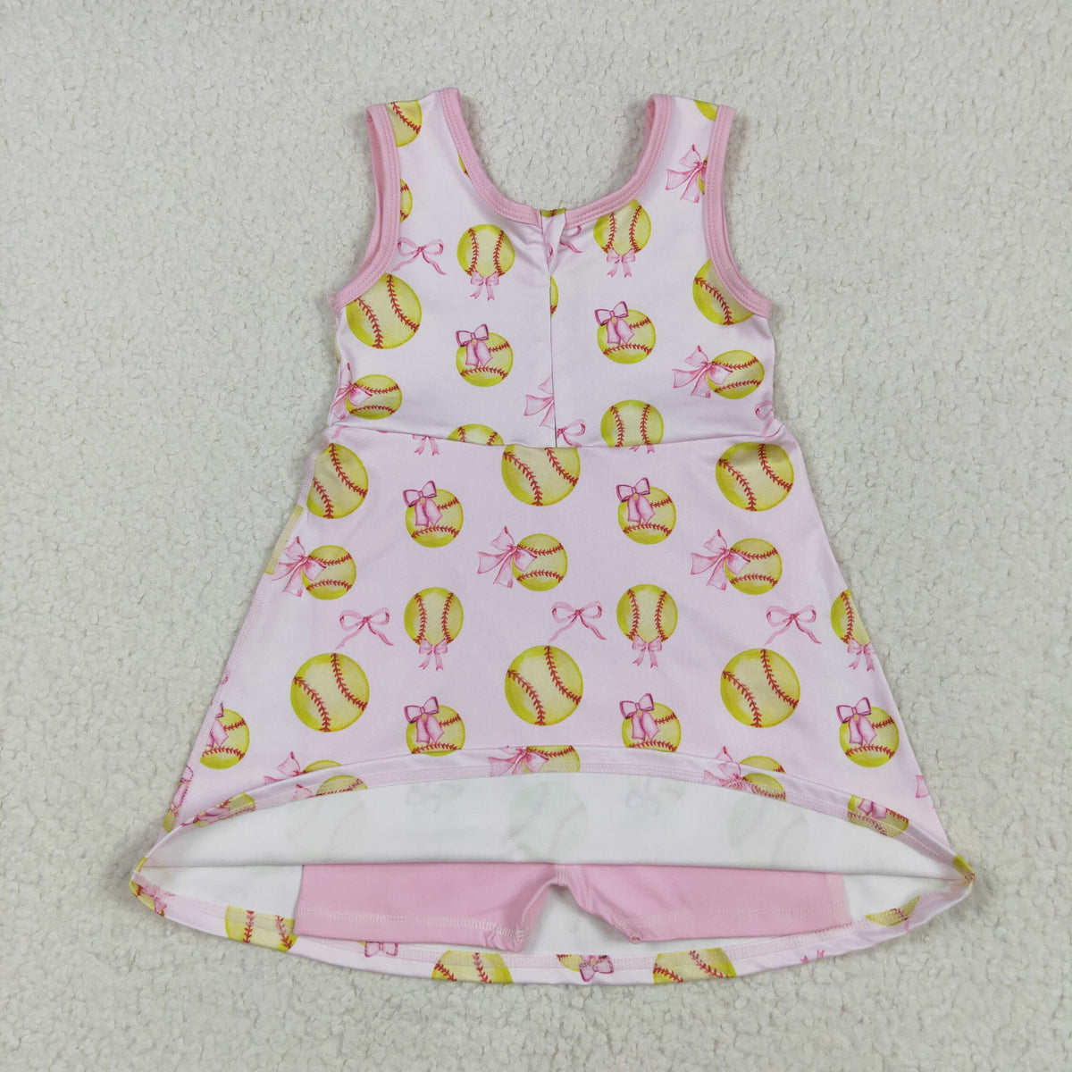 GSD2048 yoga baseball bows pink sleeveles with shorts girls dress