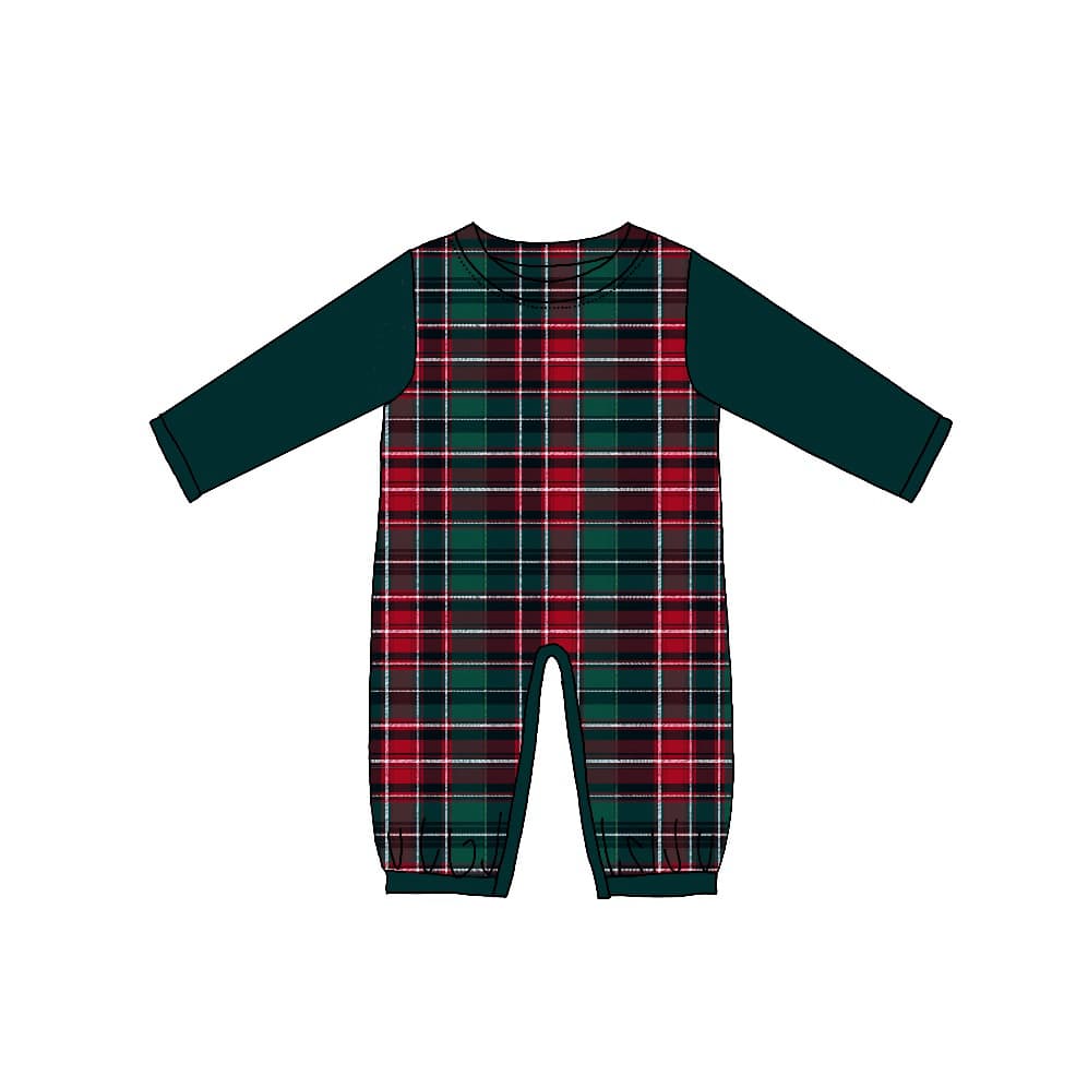 custom style Christmas green red long sleeve boys romper
