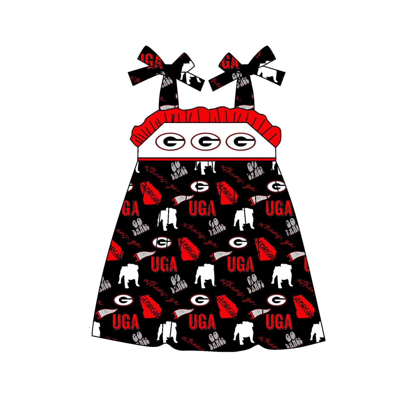 custom S UGA black red ruffles lace-up girls dress
