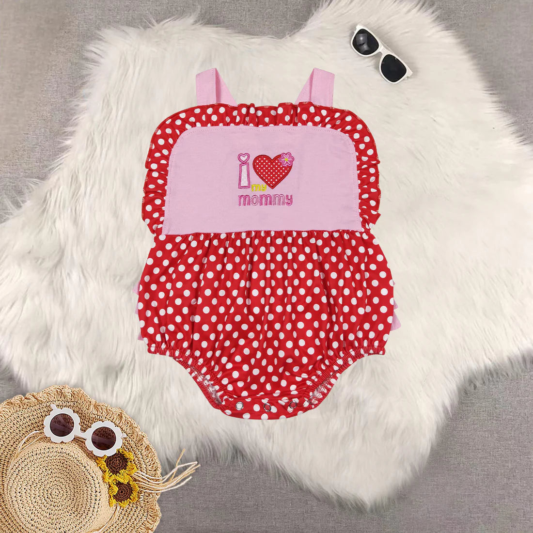 embroidery i love mom girls romper RTS sibling clothes
