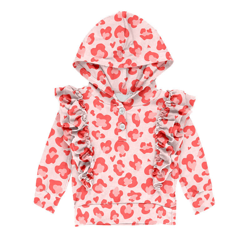 preorder GT0382 Red pink leopard ruffles long sleeve girls hoodie pullover