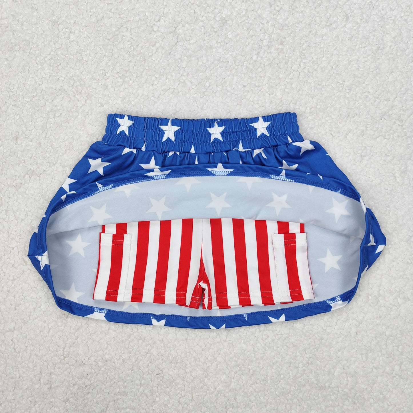 GLK0051 July 4th blue star girls skirt with red striped shorts