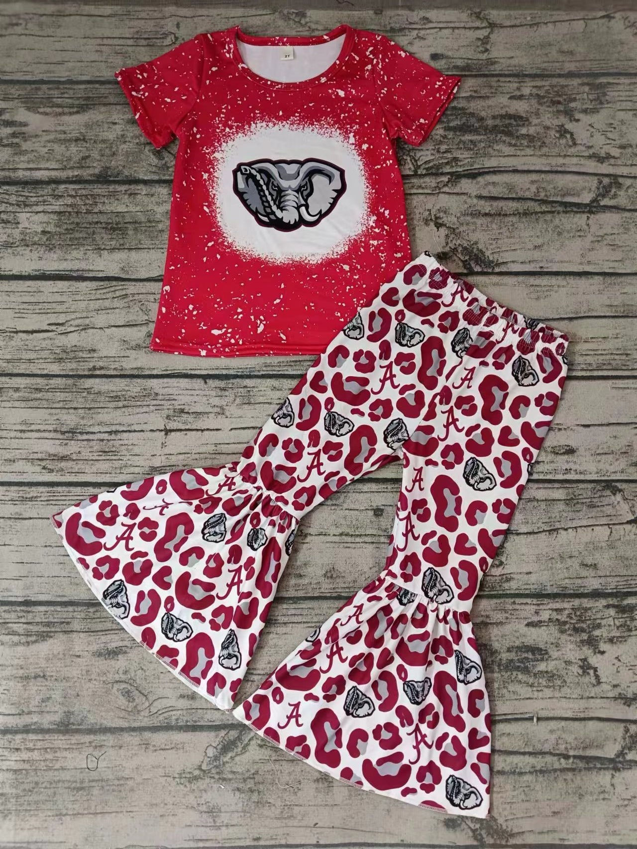 custom S 10.18 Red short sleeve leopard pants girls set
