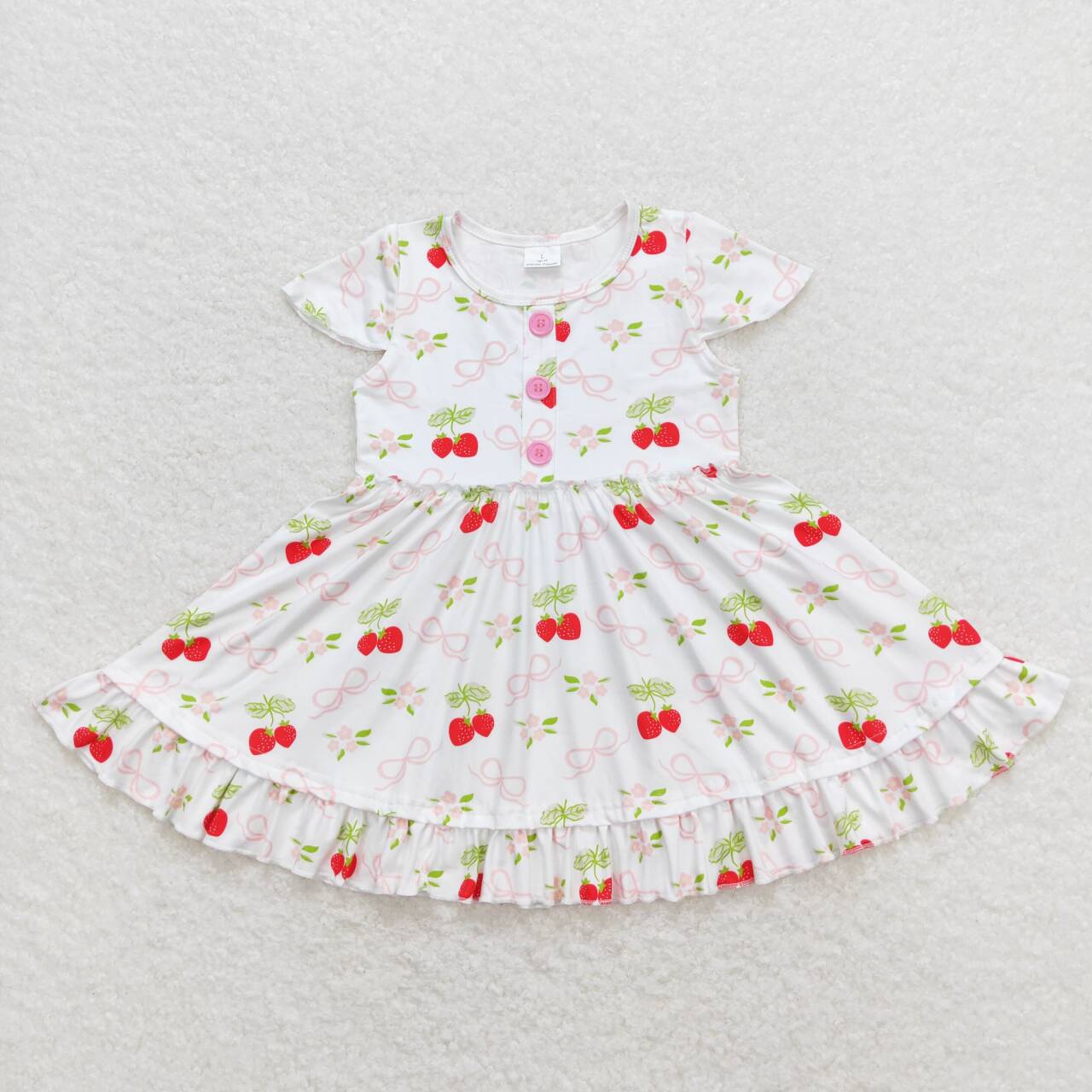 GSD0888 Strawberry pink flowers short sleeve girls dress