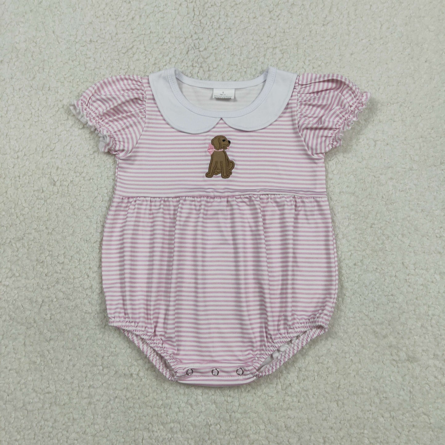 Embroidery SR3476 Cartoon Dog Pink Short Sleeve Girls Romper