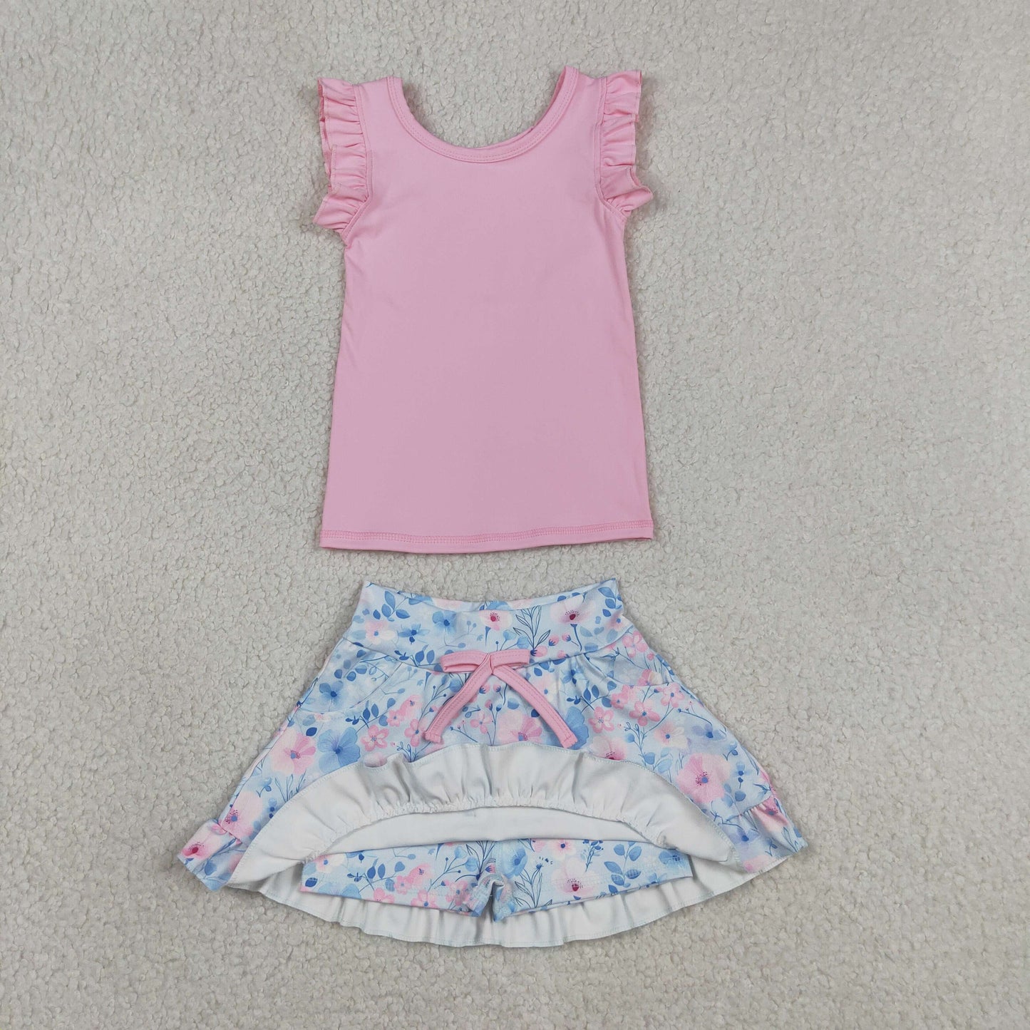 GSD3773 Yoga Pink Sleeveless Flowers Skorts Girls Set