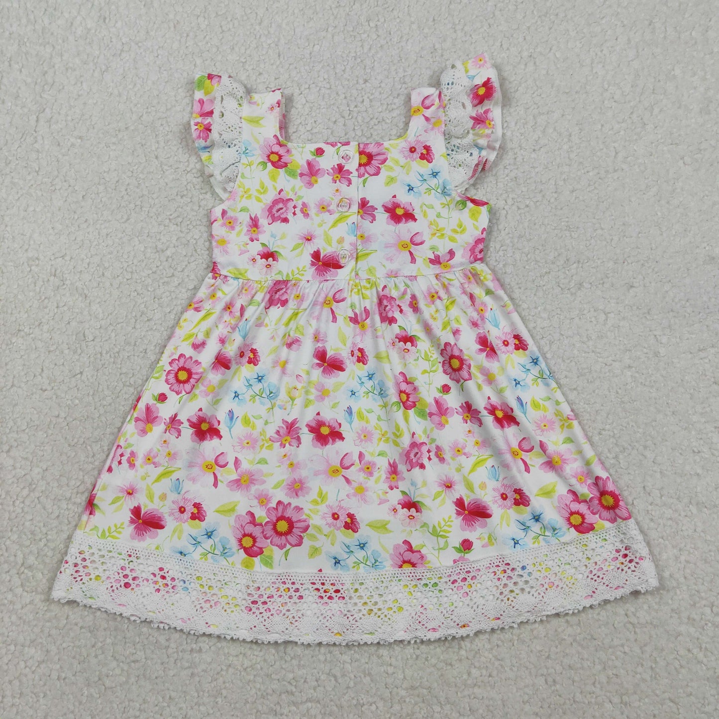 Embroidery GSD3313 Easter Flowers Cross Flutter Sleeve Girls Dress