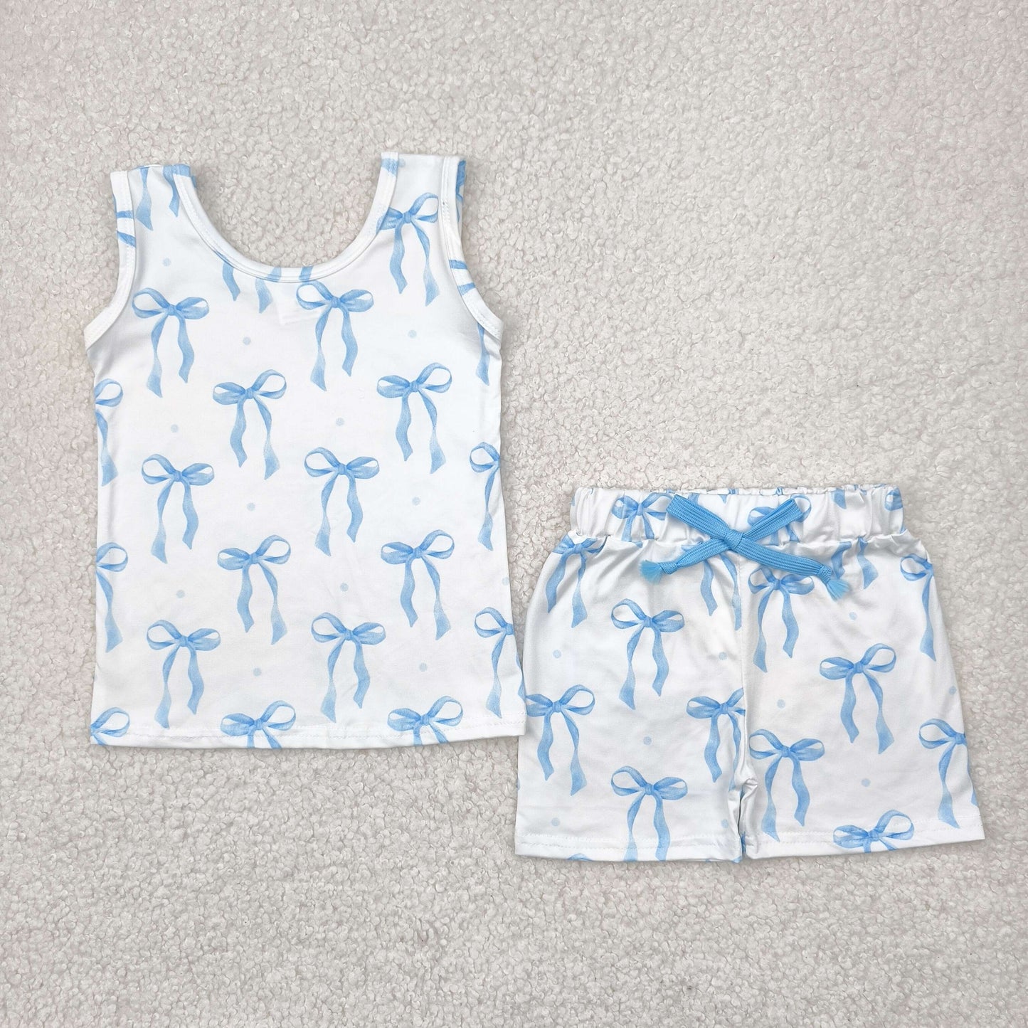 GSSO2478 blue bows sleeveless shorts girls set
