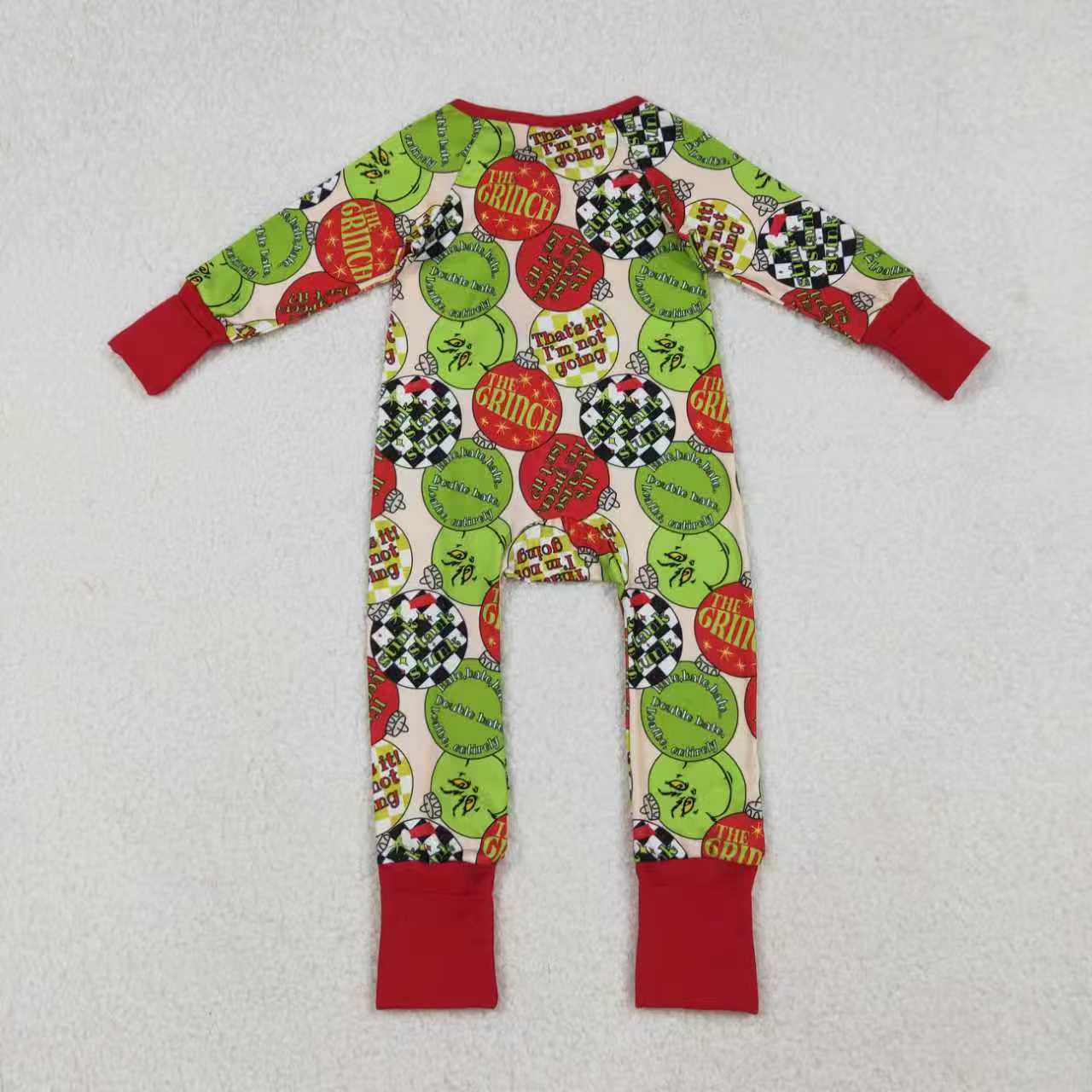 Christmas green face romper/dress/pajamas RTS sibling clothes